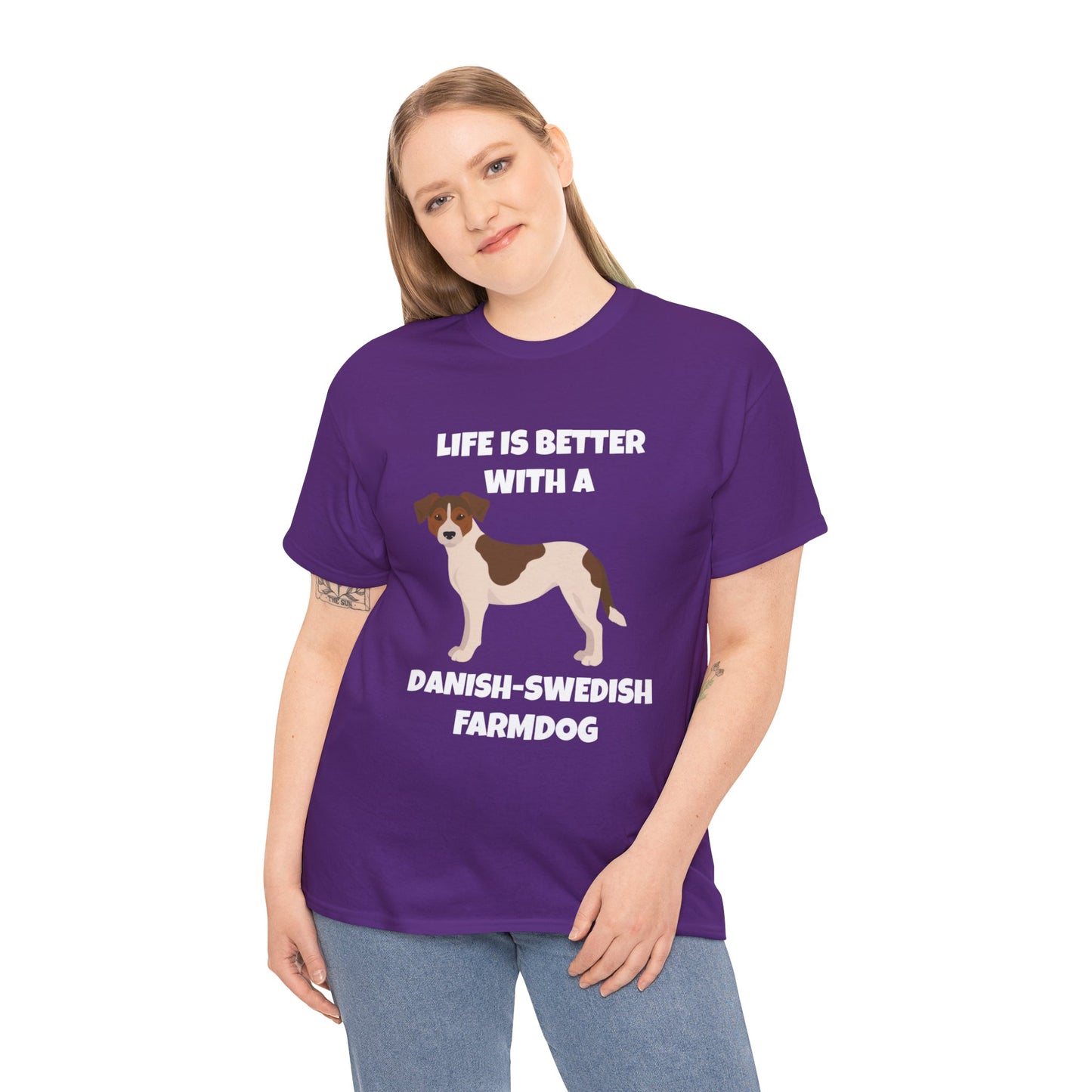 Danish Swedish Farmdog, Life is Better with a Danish-Swedish Farmdog, Dark Unisex Heavy Cotton Tee