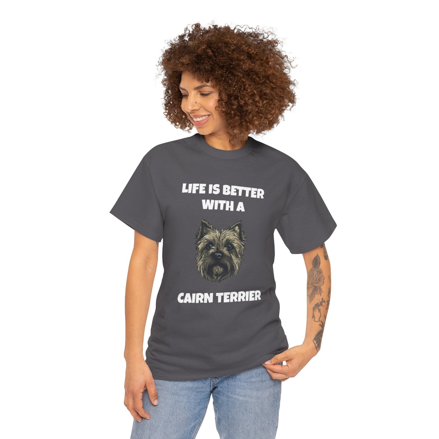 Cairn Terrier, Cairn Terrier Dog, Life is Better with a Cairn Terrier, Dark Unisex Heavy Cotton Tee