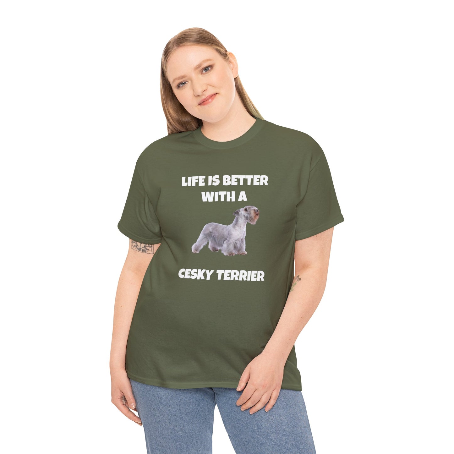 Cesky, Cesky Terrier Dog, Life is Better with a Cesky Terrier, Dark Unisex Heavy Cotton Tee