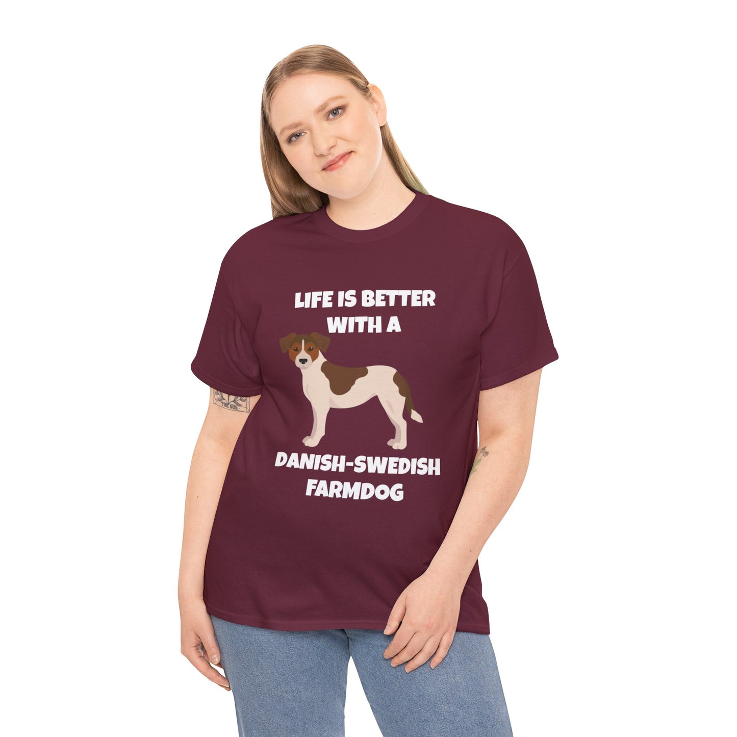 Danish Swedish Farmdog, Life is Better with a Danish-Swedish Farmdog, Dark Unisex Heavy Cotton Tee