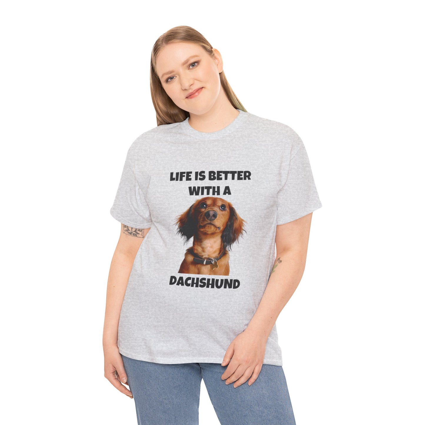 Dachshund Dog, Red Dachshund, Life is Better with a Dachshund, Unisex Heavy Cotton Tee