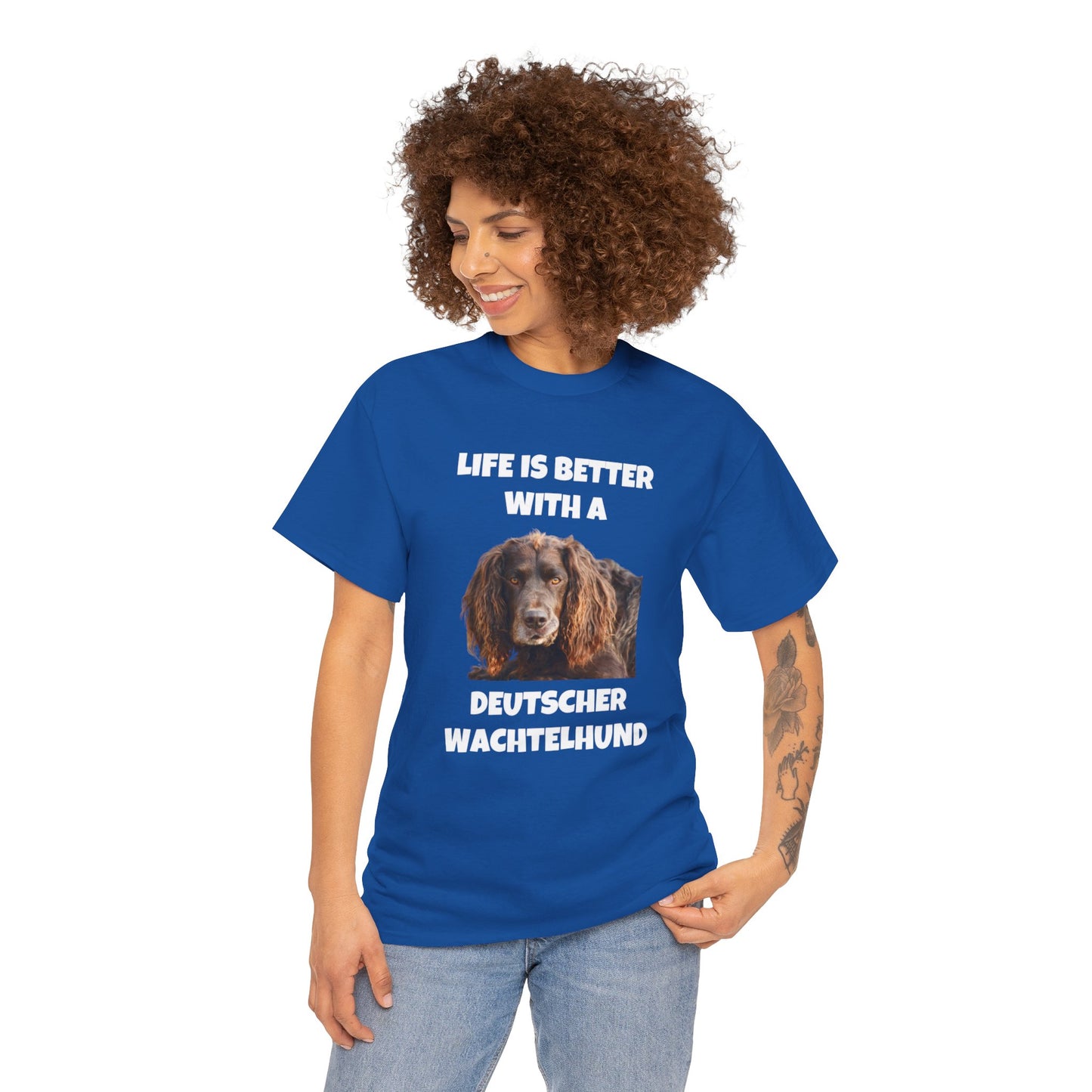 Deutscher Wachtelhund Dog, Life is Better with a Deutscher Wachtelhund, Dark Unisex Heavy Cotton Tee