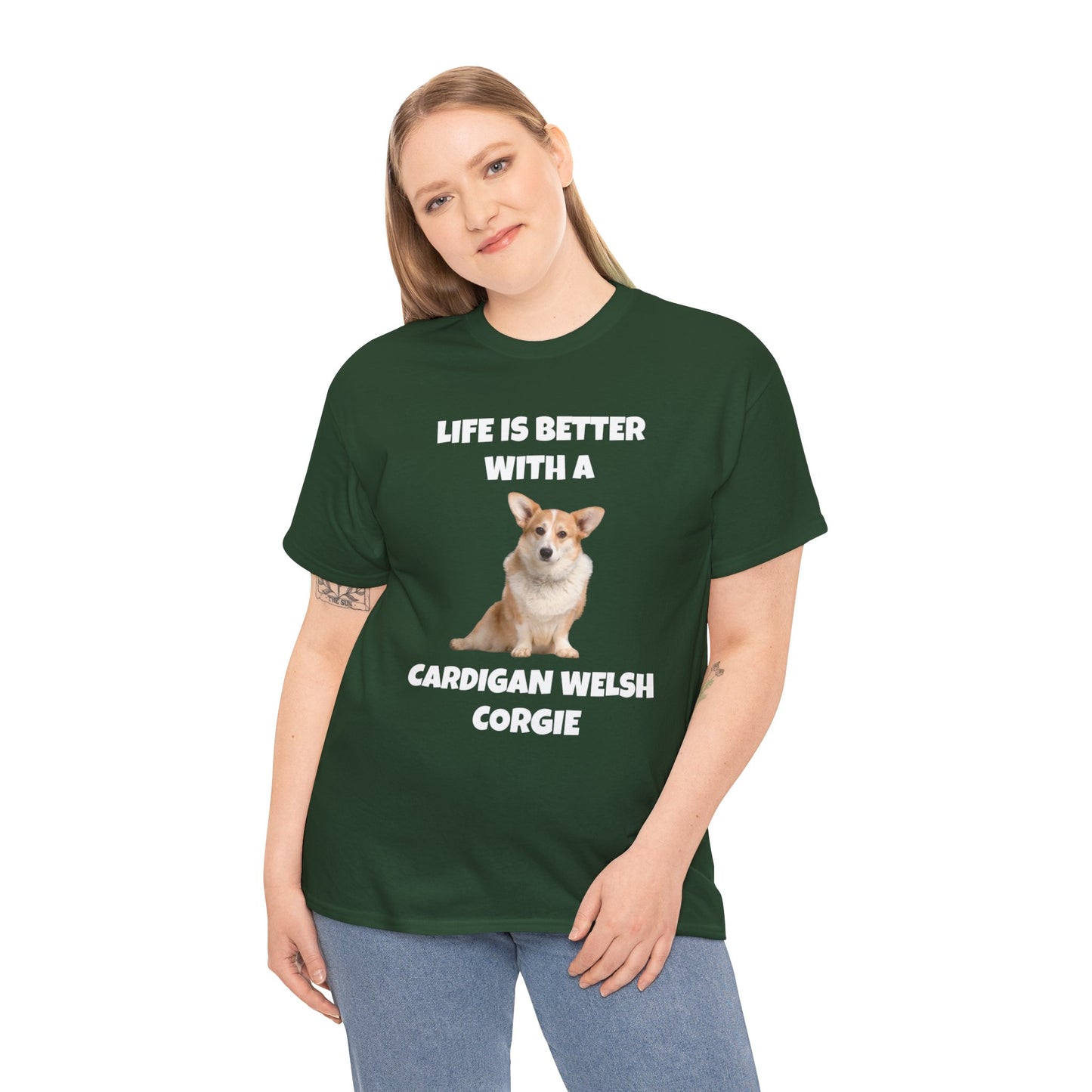 Cardigan Welsh Corgi, Cardigan Welsh Corgi Dog, Life is Better with a Cardigan Welsh Corgi, Dark Unisex Heavy Cotton Tee