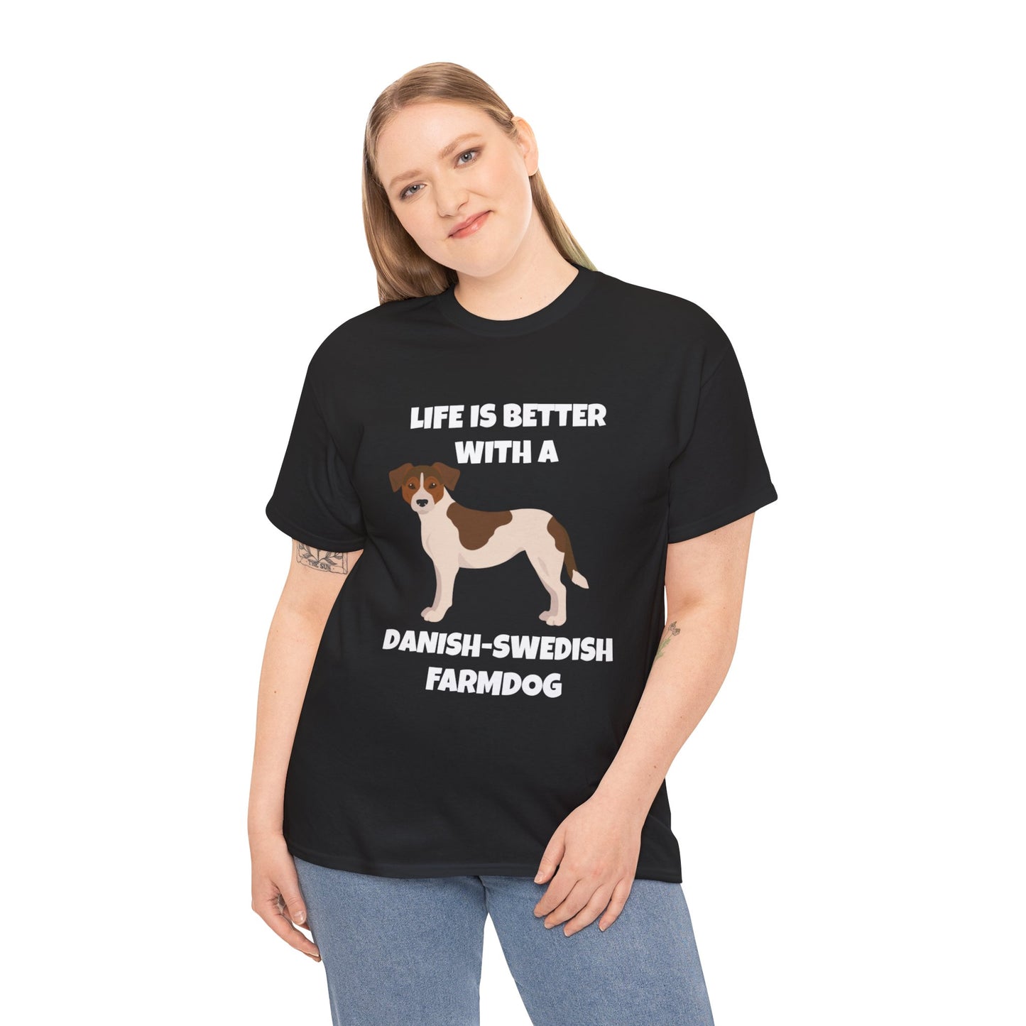 Danish Swedish Farmdog, Life is Better with a Danish-Swedish Farmdog, Dark Unisex Heavy Cotton Tee