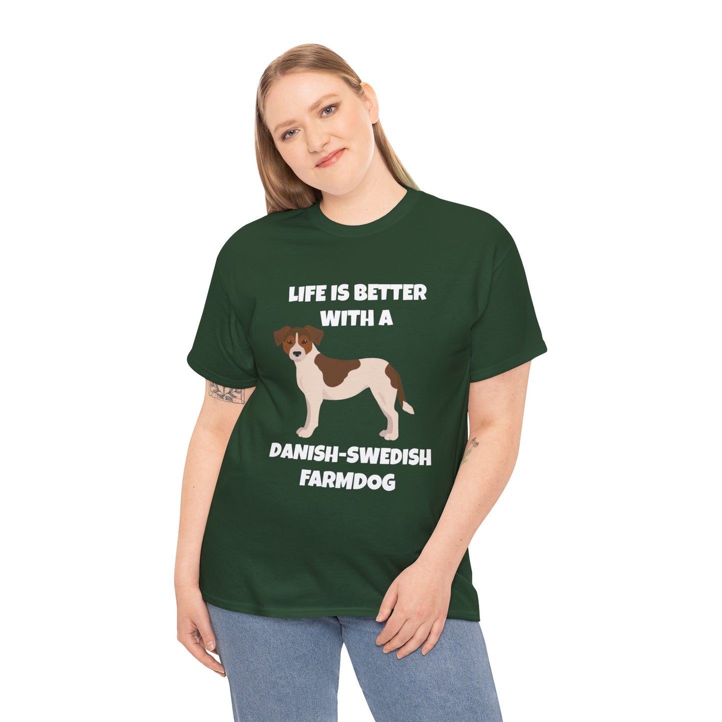 Danish Swedish Farmdog, Life is Better with a Danish-Swedish Farmdog, Dark Unisex Heavy Cotton Tee