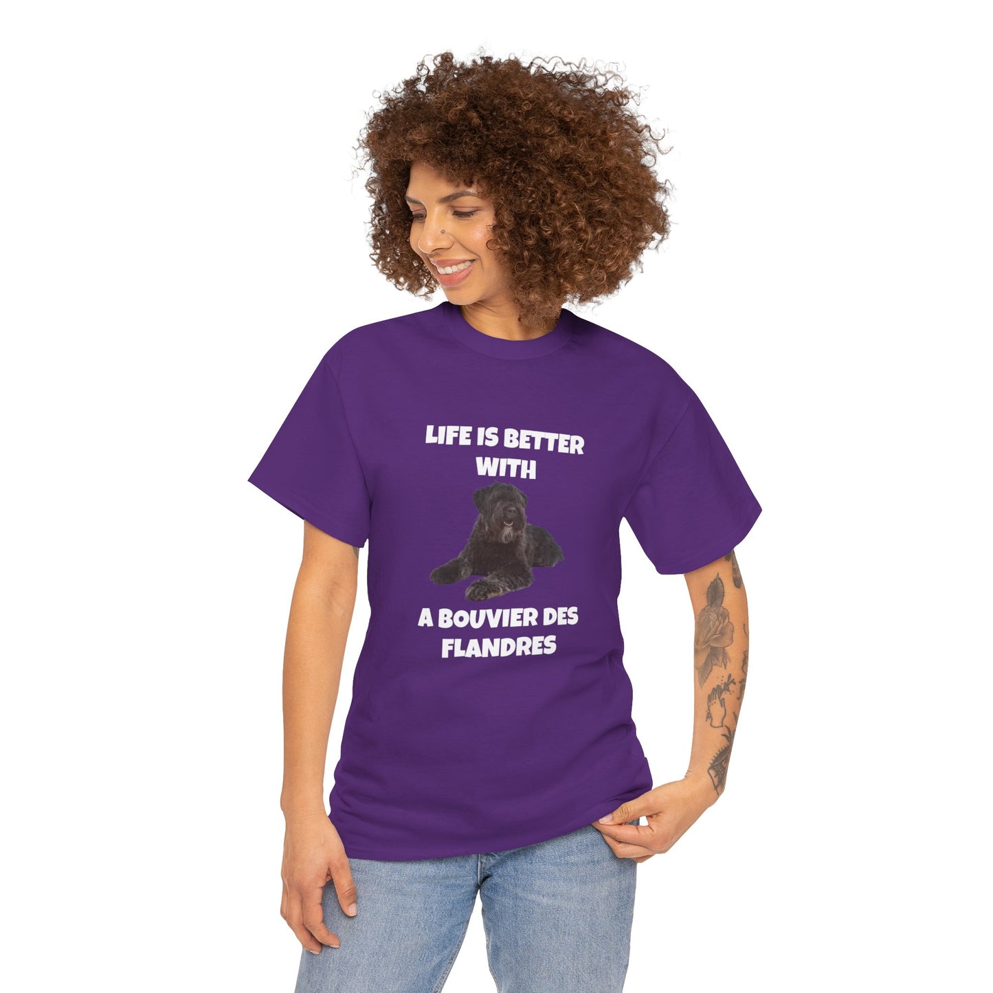 Bouvier des Flandres, Bouvier des Flandres Dog, Life is Better with a Bouvier des Flandres, Dark Unisex Heavy Cotton Tee