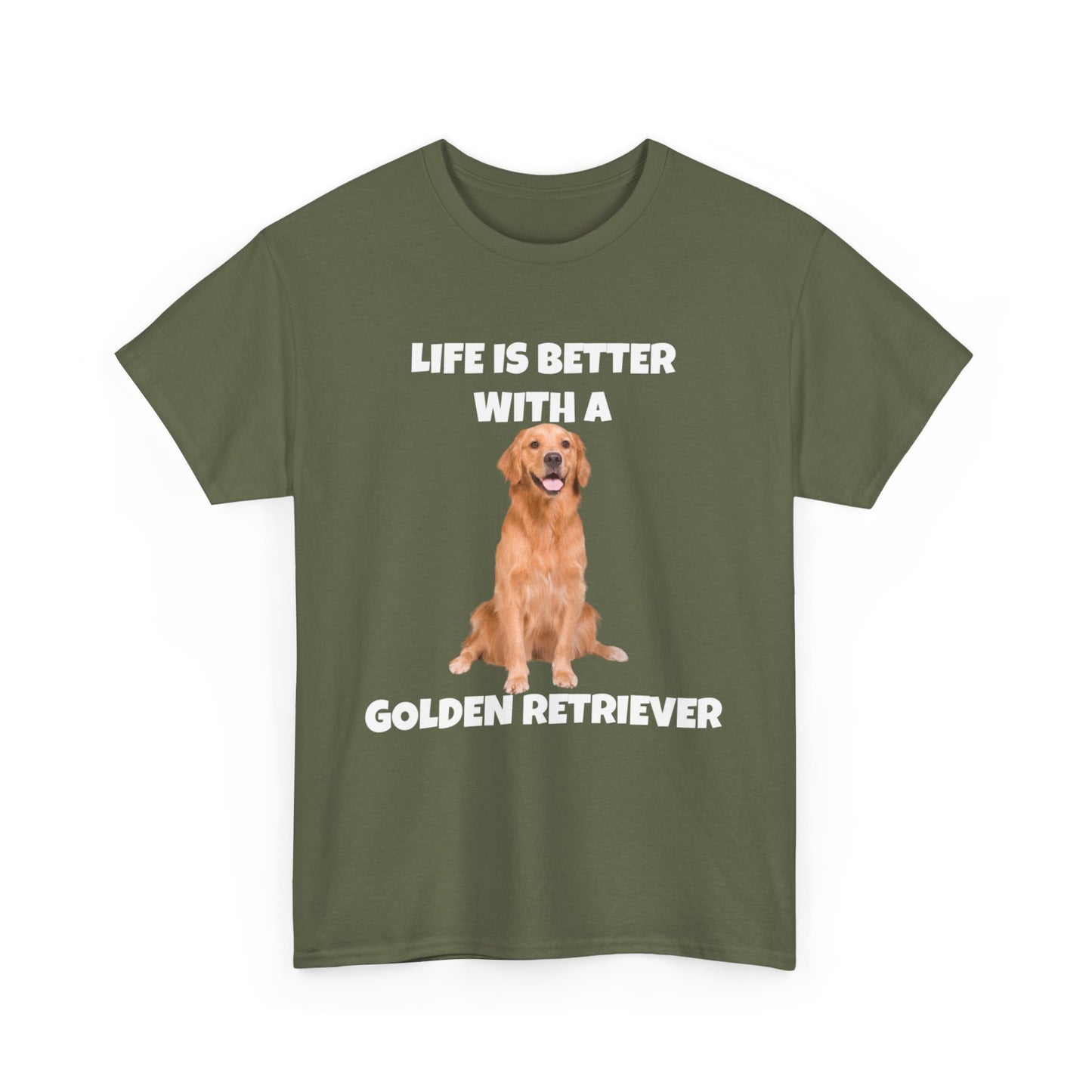 Golden Retriever, Golden Retriever Dog, Life is Better with a Golden Retriever, Dark Unisex Heavy Cotton Tee
