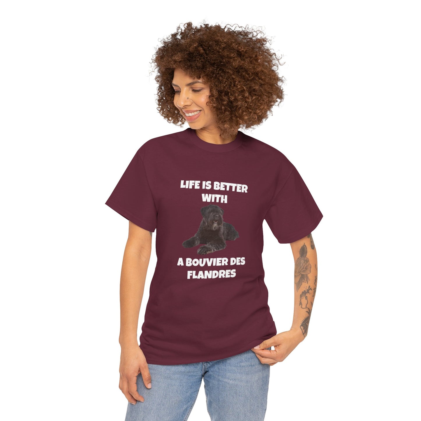 Bouvier des Flandres, Bouvier des Flandres Dog, Life is Better with a Bouvier des Flandres, Dark Unisex Heavy Cotton Tee