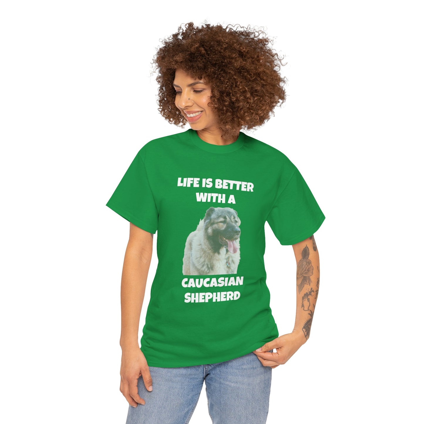 Caucasian Shepherd, Caucasian Shepherd Dog, Life is Better with a Caucasian Shepherd, Dark Unisex Heavy Cotton Tee