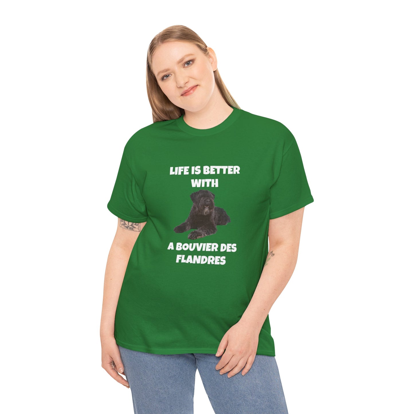 Bouvier des Flandres, Bouvier des Flandres Dog, Life is Better with a Bouvier des Flandres, Dark Unisex Heavy Cotton Tee