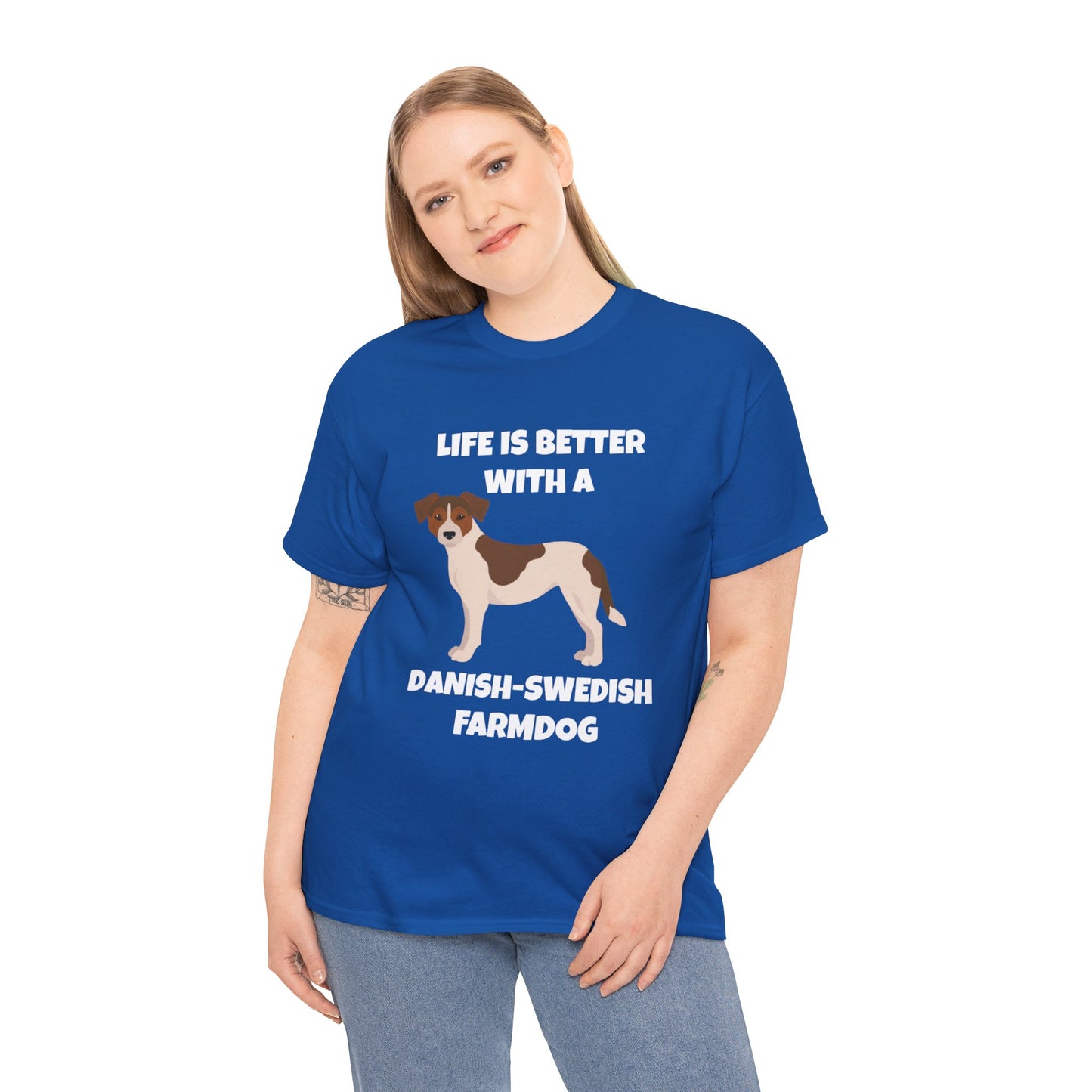 Danish Swedish Farmdog, Life is Better with a Danish-Swedish Farmdog, Dark Unisex Heavy Cotton Tee