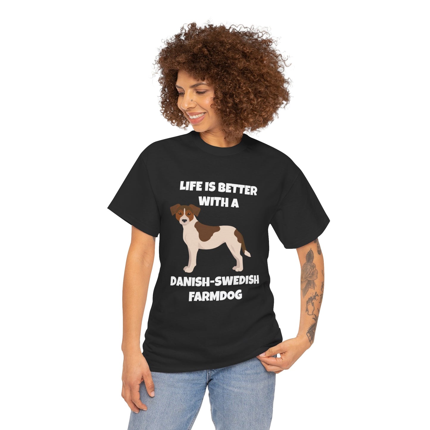 Danish Swedish Farmdog, Life is Better with a Danish-Swedish Farmdog, Dark Unisex Heavy Cotton Tee