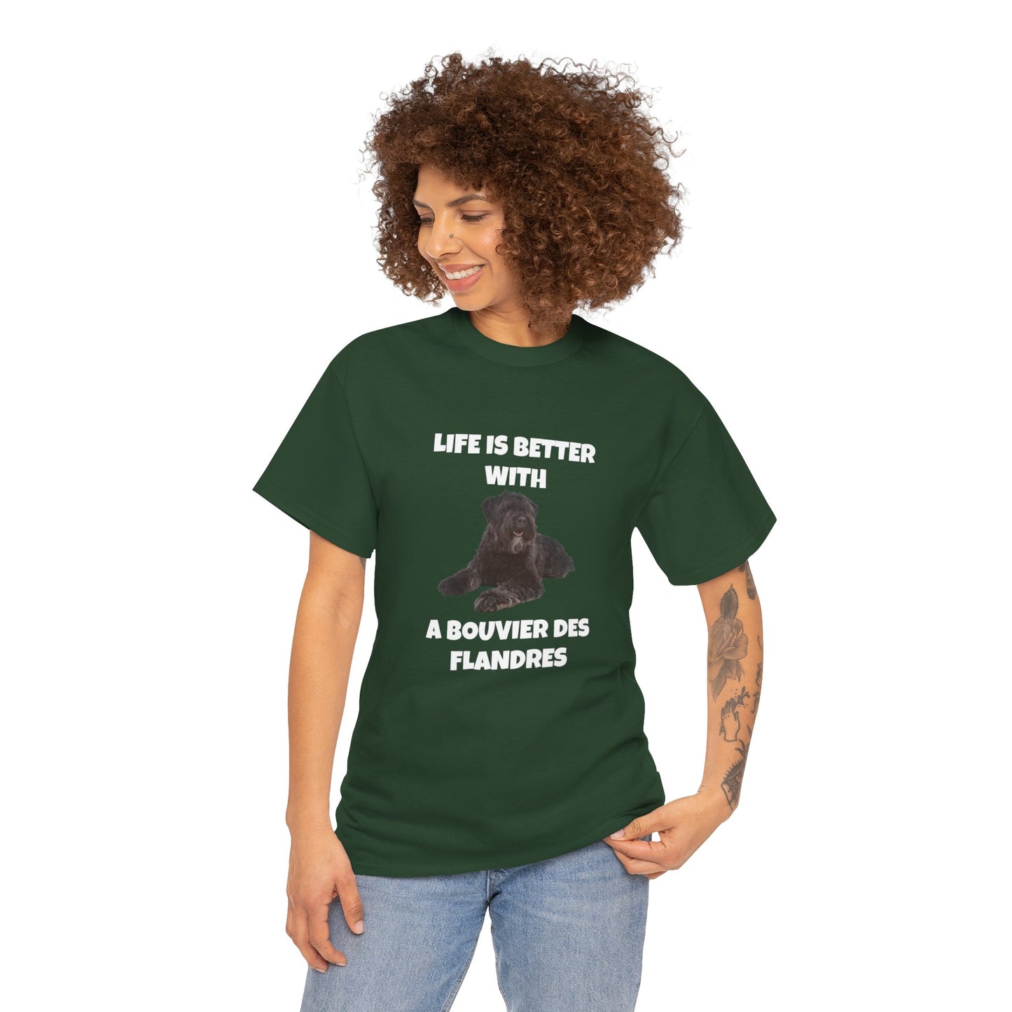 Bouvier des Flandres, Bouvier des Flandres Dog, Life is Better with a Bouvier des Flandres, Dark Unisex Heavy Cotton Tee