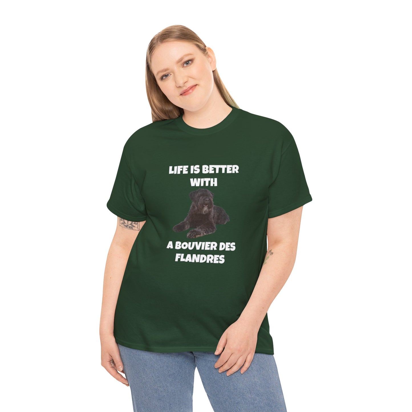 Bouvier des Flandres, Bouvier des Flandres Dog, Life is Better with a Bouvier des Flandres, Dark Unisex Heavy Cotton Tee