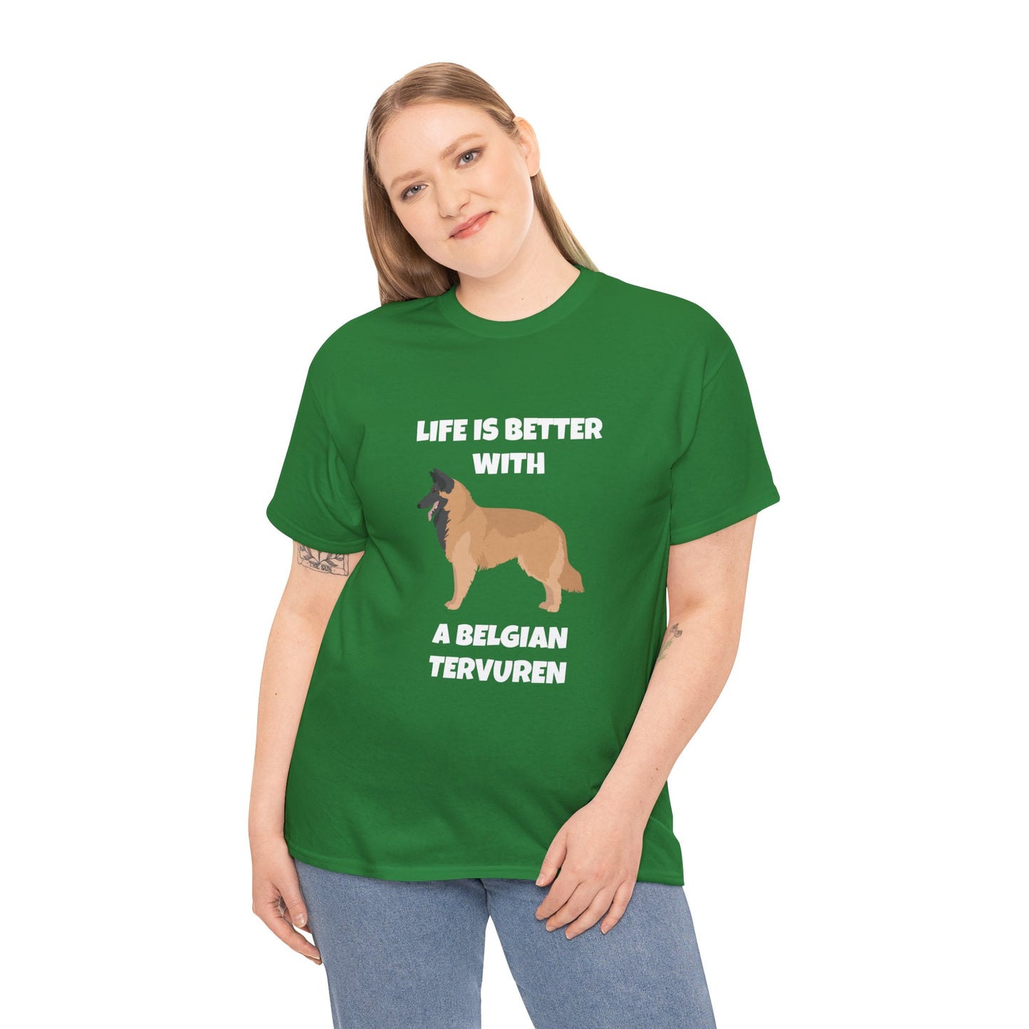 Belgian Tervuren, Belgian Tervuren Dog, Life is Better with a Belgian Tervuren, Dark Unisex Heavy Cotton Tee