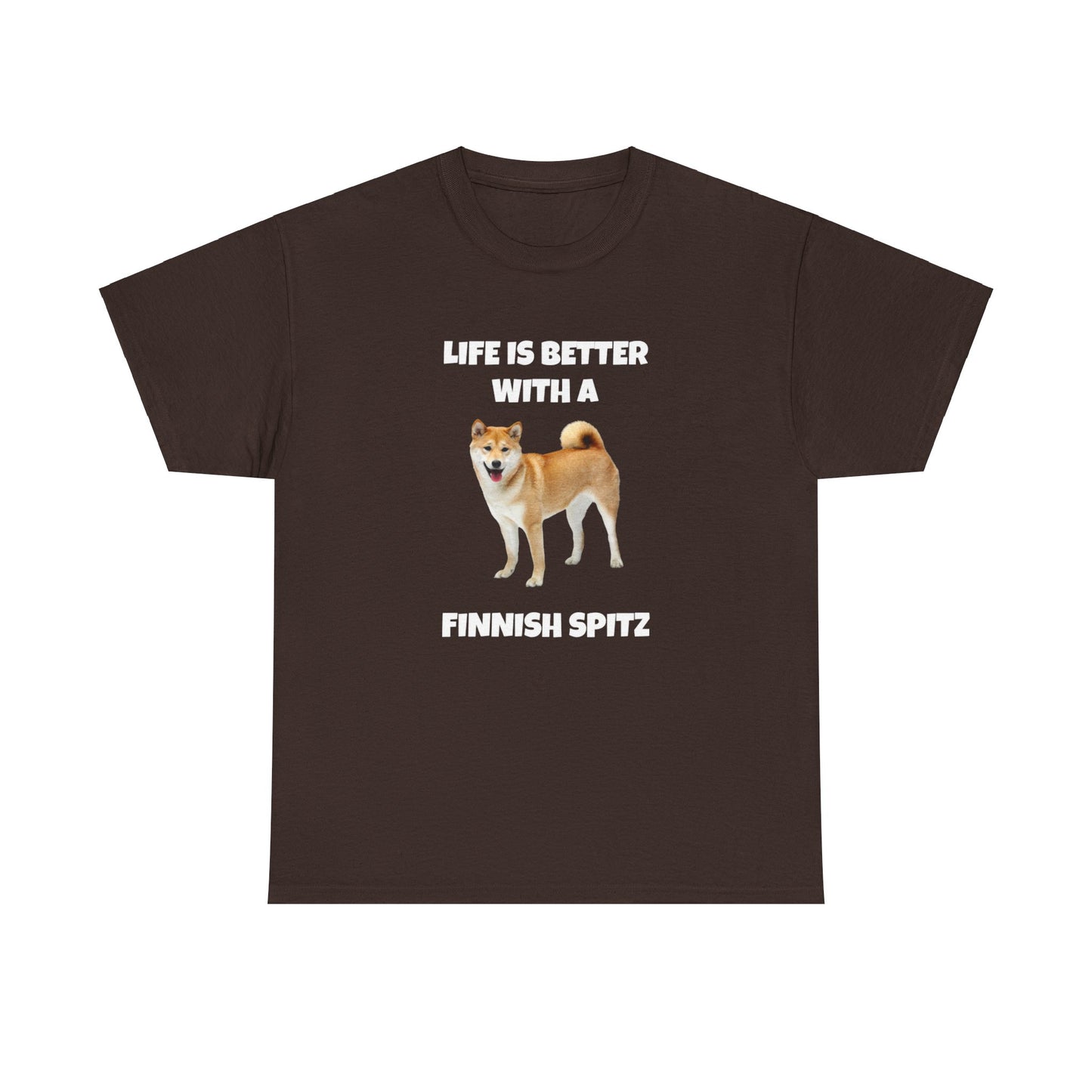 Finnish Spitz, Finnish Spitz Dog, Life is Better with a Finnish Spitz, Dark Unisex Heavy Cotton Tee