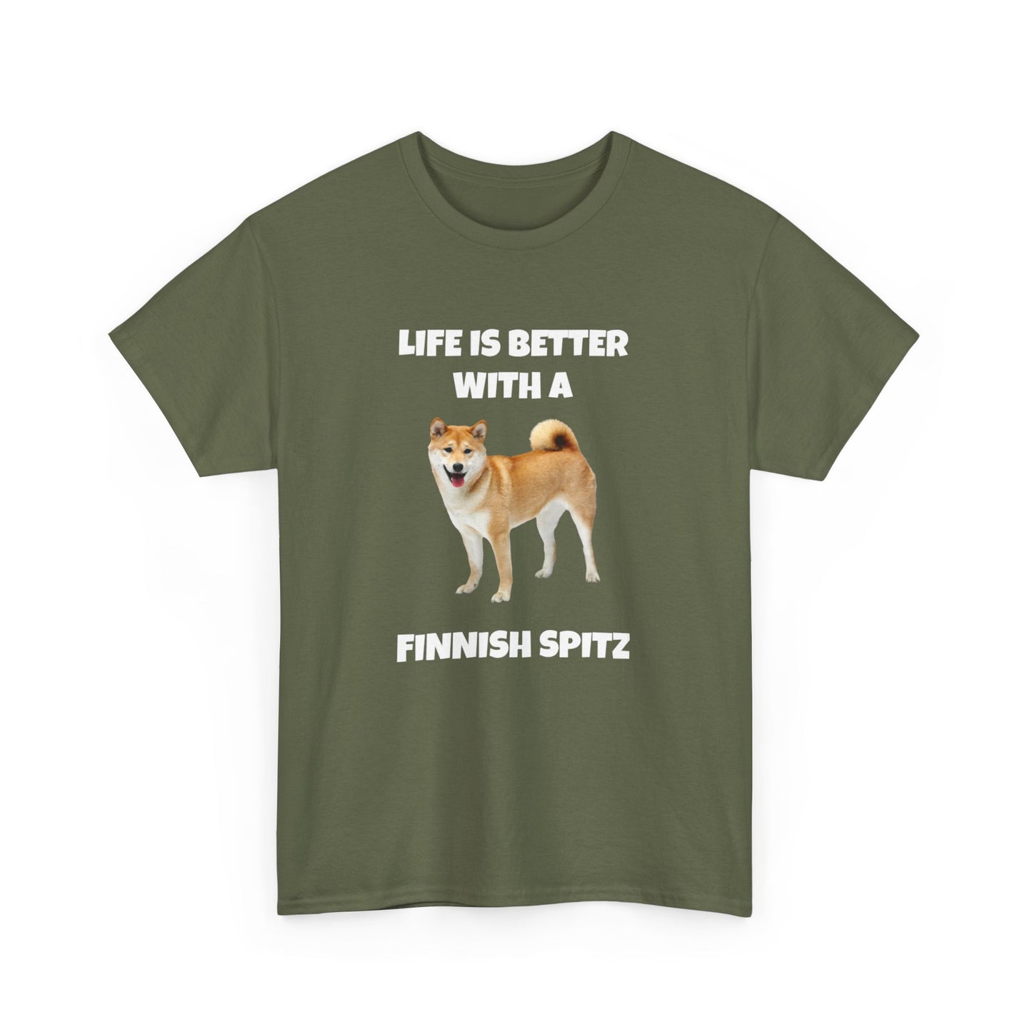 Finnish Spitz, Finnish Spitz Dog, Life is Better with a Finnish Spitz, Dark Unisex Heavy Cotton Tee