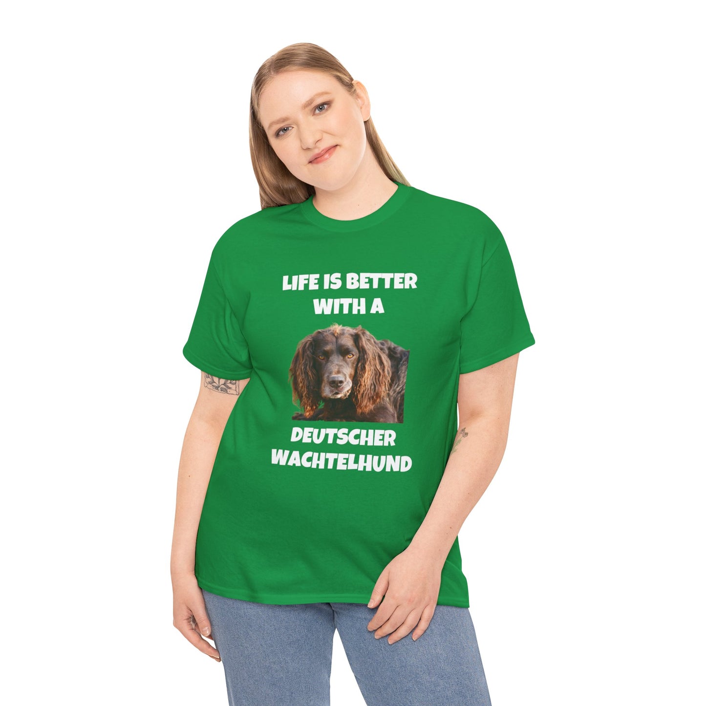 Deutscher Wachtelhund Dog, Life is Better with a Deutscher Wachtelhund, Dark Unisex Heavy Cotton Tee