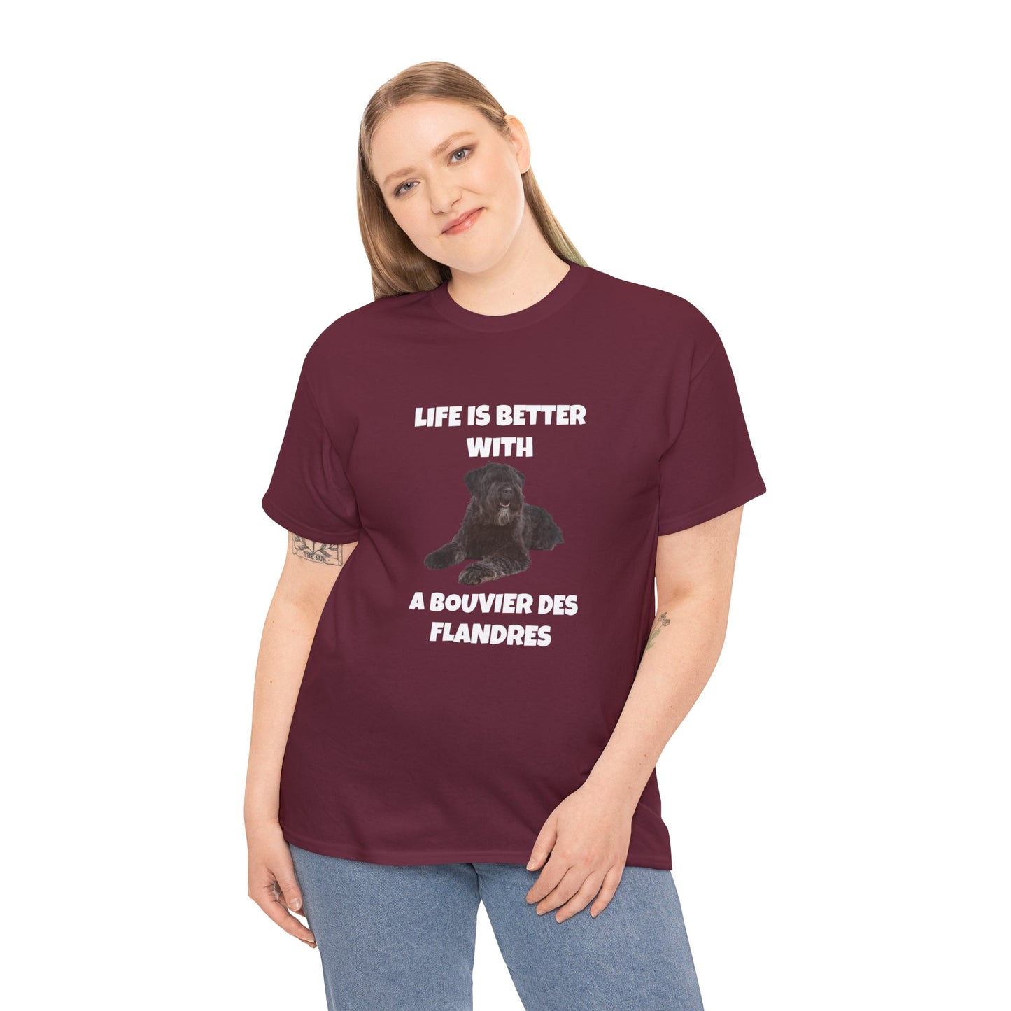 Bouvier des Flandres, Bouvier des Flandres Dog, Life is Better with a Bouvier des Flandres, Dark Unisex Heavy Cotton Tee