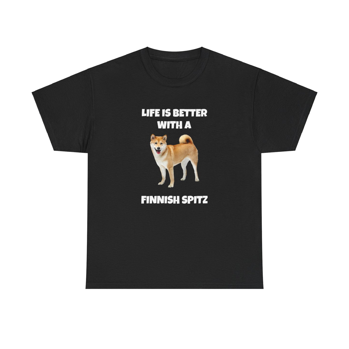 Finnish Spitz, Finnish Spitz Dog, Life is Better with a Finnish Spitz, Dark Unisex Heavy Cotton Tee