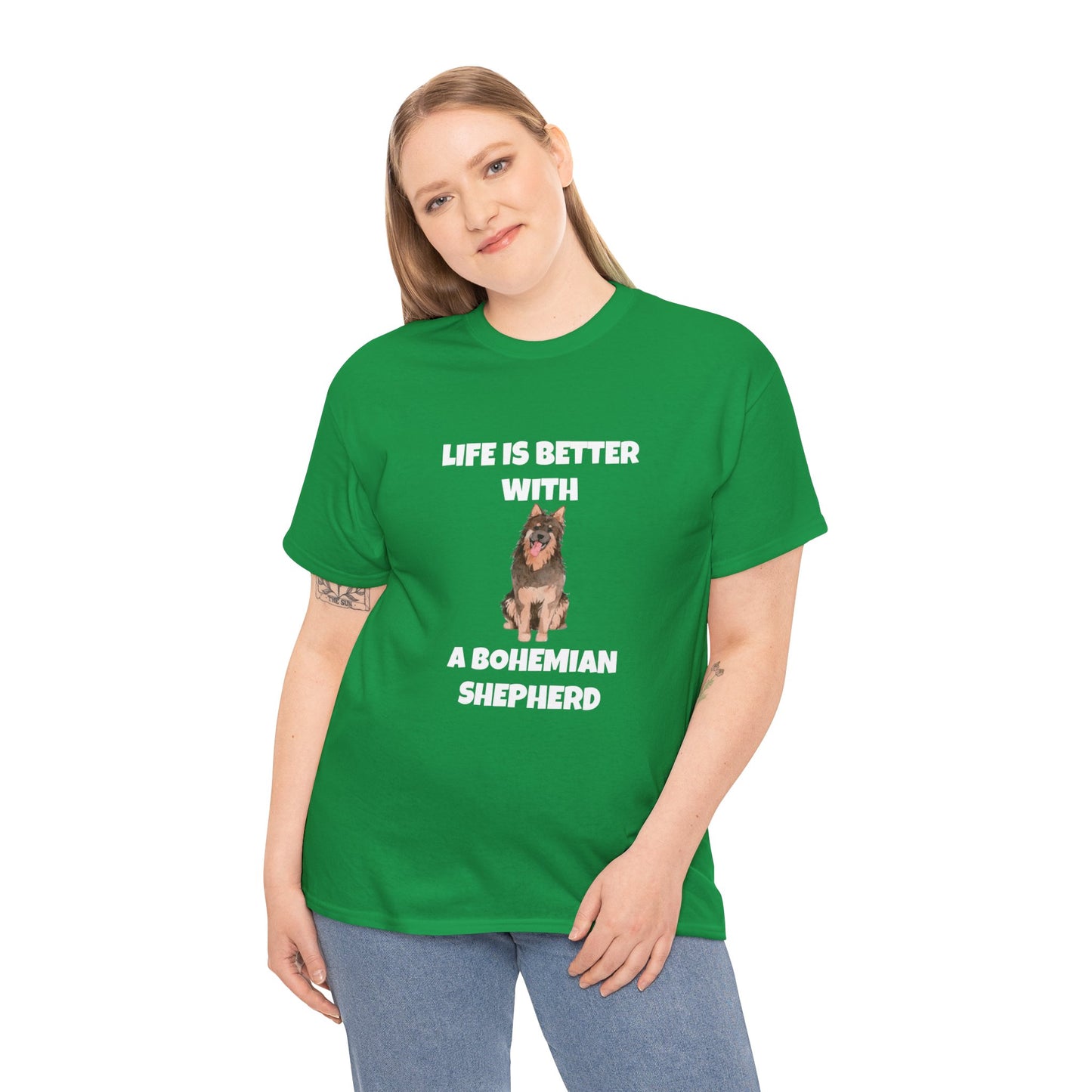 Bohemian Shepherd, Bohemian Shepherd Dog, Life is Better with a Bohemian Shepherd, Dark Unisex Heavy Cotton Tee