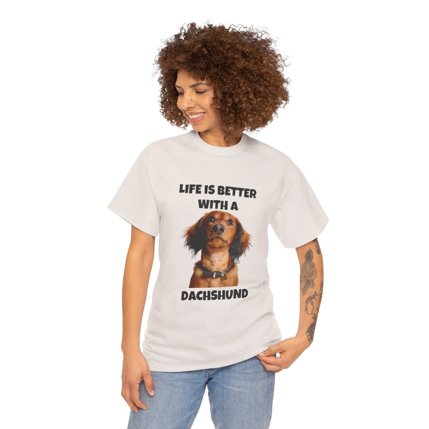 Dachshund Dog, Red Dachshund, Life is Better with a Dachshund, Unisex Heavy Cotton Tee