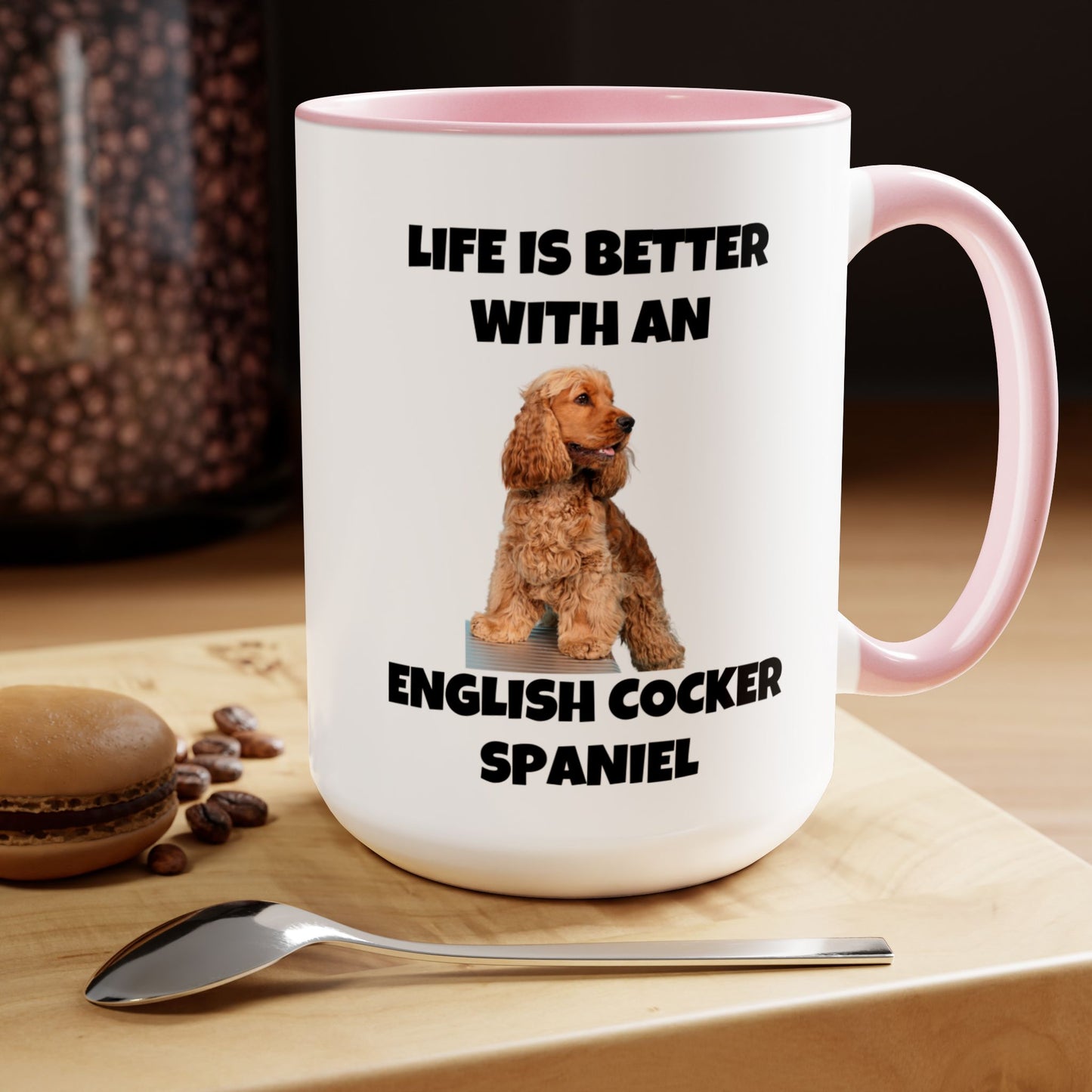 English Cocker Spaniel Dog, Life is Better with an English Cocker Spaniel, Two-Tone Coffee Mugs, 15oz