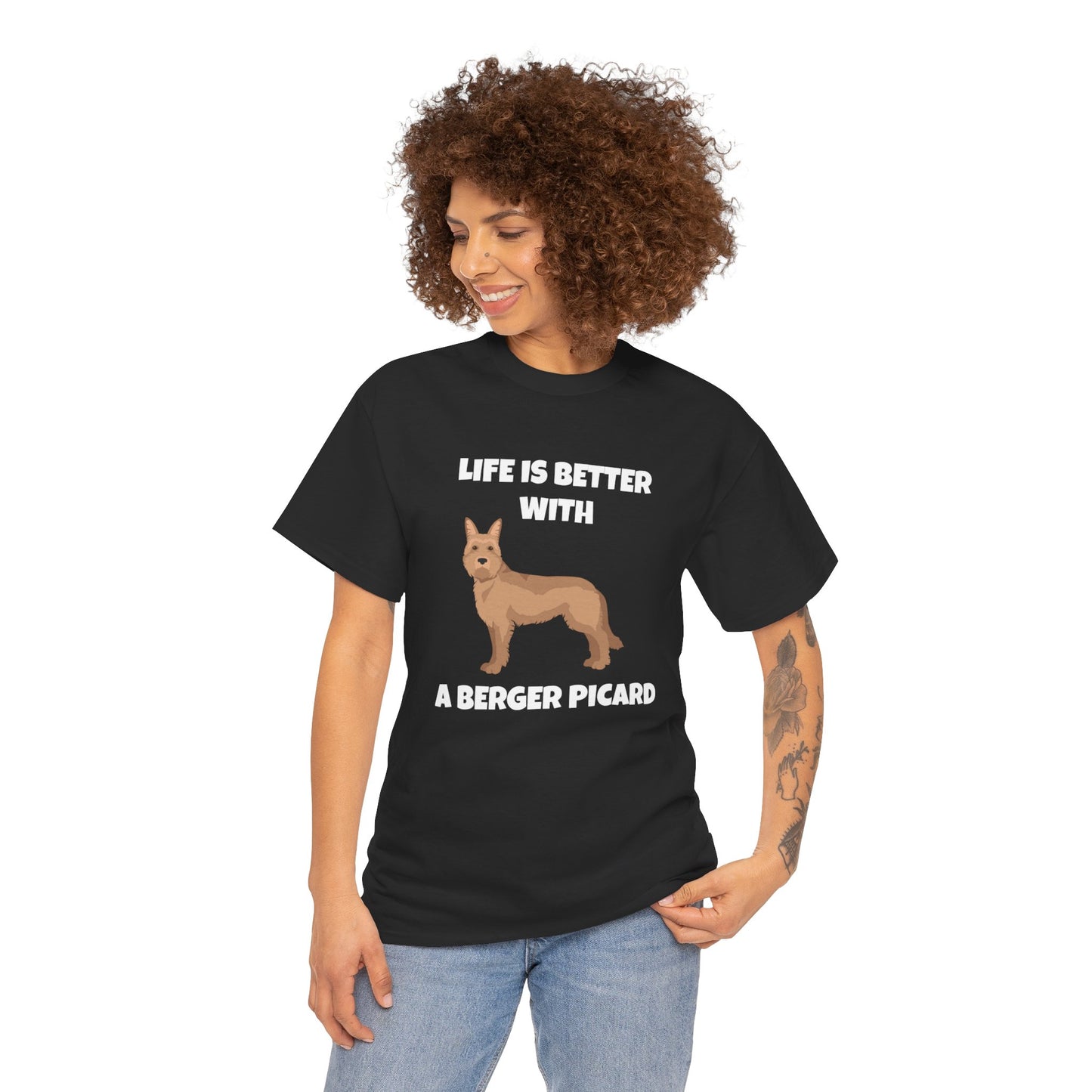 Berger Picard, Berger Picard Dog, Life is Better With a Berger Picard, Dark Unisex Heavy Cotton Tee