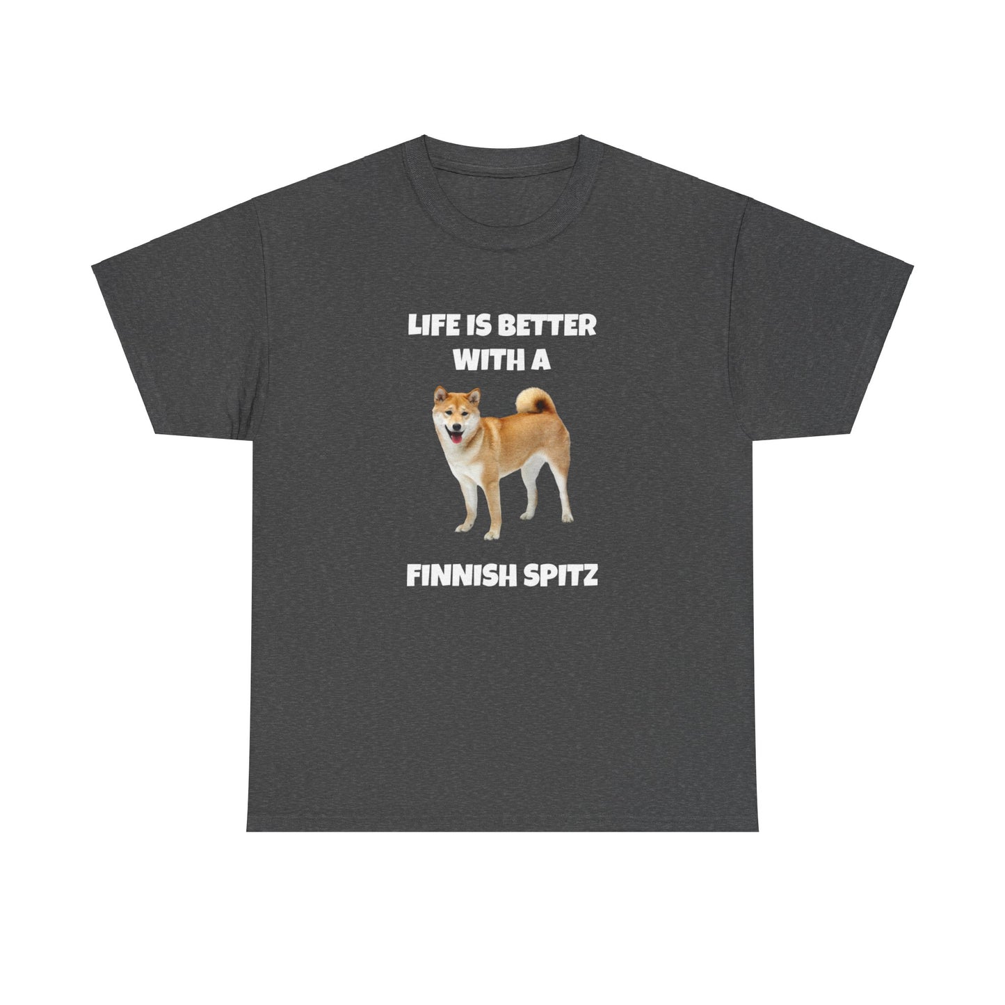 Finnish Spitz, Finnish Spitz Dog, Life is Better with a Finnish Spitz, Dark Unisex Heavy Cotton Tee