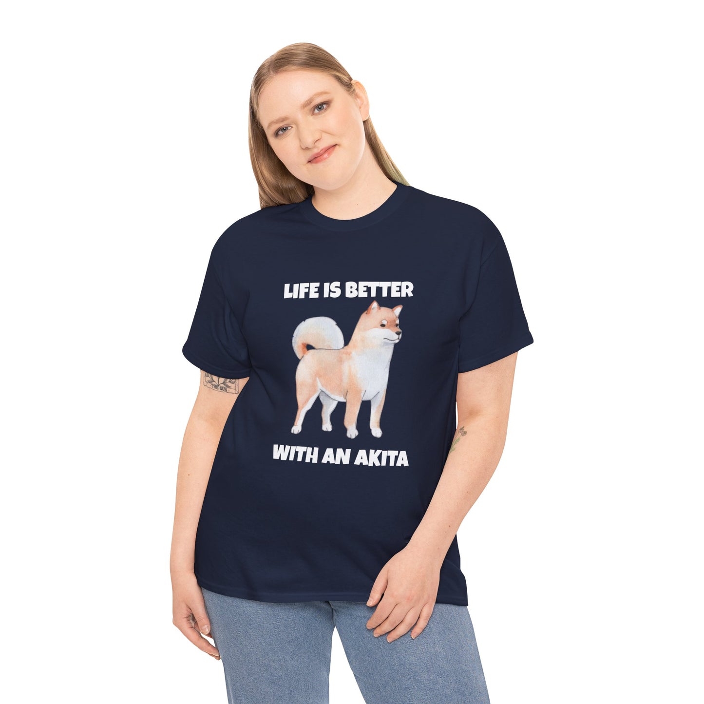 Akita, Akita Dog, Life is Better with an Akita, Dark Unisex Heavy Cotton Tee