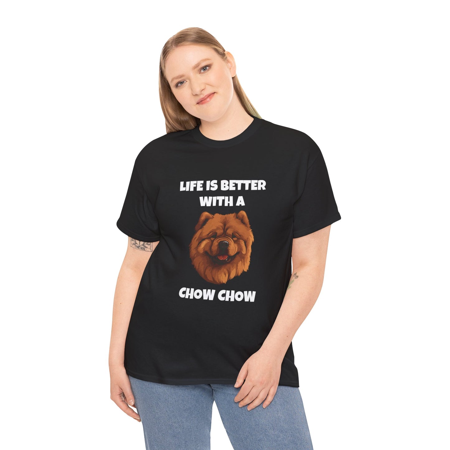 Chow Chow, Chow Dog, Life is Better with a Chow Chow, Dark Unisex Heavy Cotton Tee