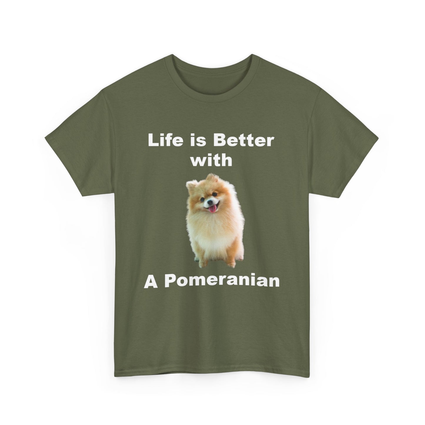 Pomeranian, Pomeranian Dog, Life is Better with a Pomeranian, Dark Unisex Heavy Cotton Tee