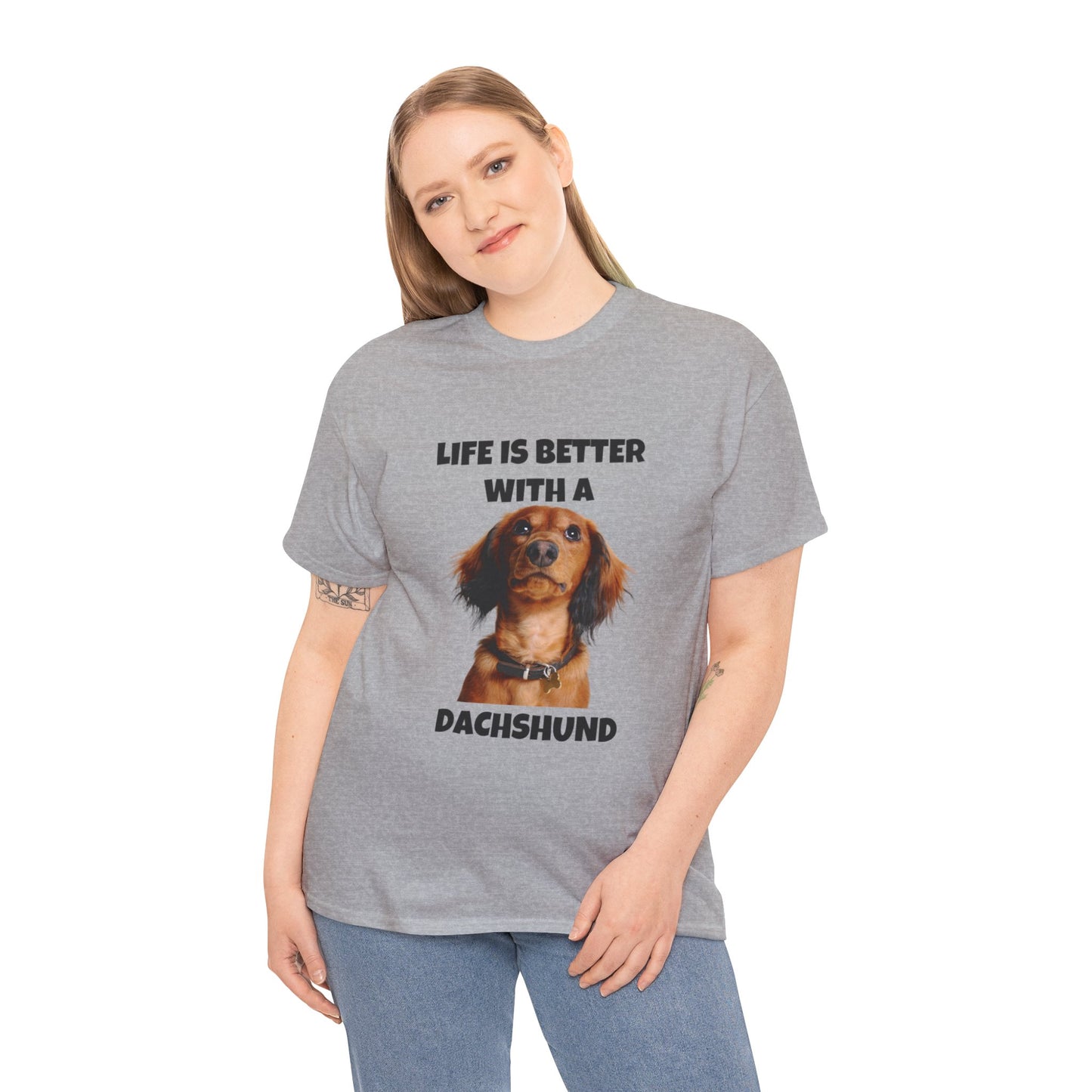 Dachshund Dog, Red Dachshund, Life is Better with a Dachshund, Unisex Heavy Cotton Tee