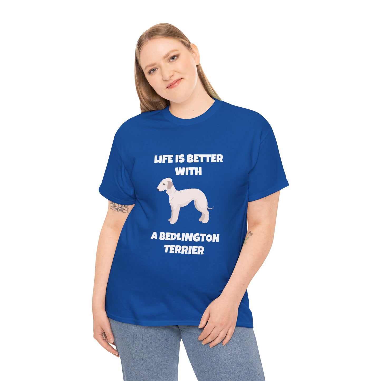 Bedlington Terrier, Bedlington Terrier Dog, Life is Better with a Bedlington Terrier, Dark Unisex Heavy Cotton Tee