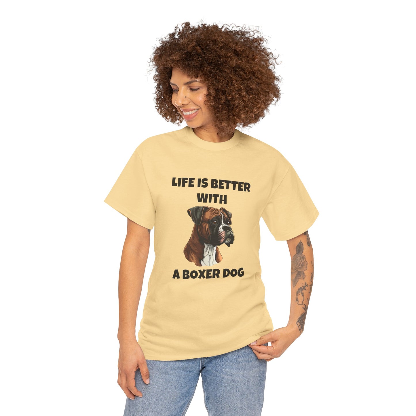 Boxer, Boxer Dog, Life is Better with a Boxer Dog, Unisex Heavy Cotton Tee