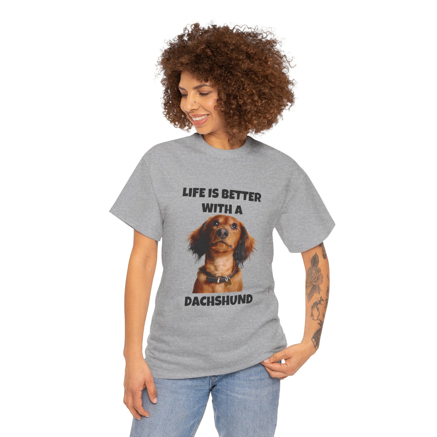 Dachshund Dog, Red Dachshund, Life is Better with a Dachshund, Unisex Heavy Cotton Tee