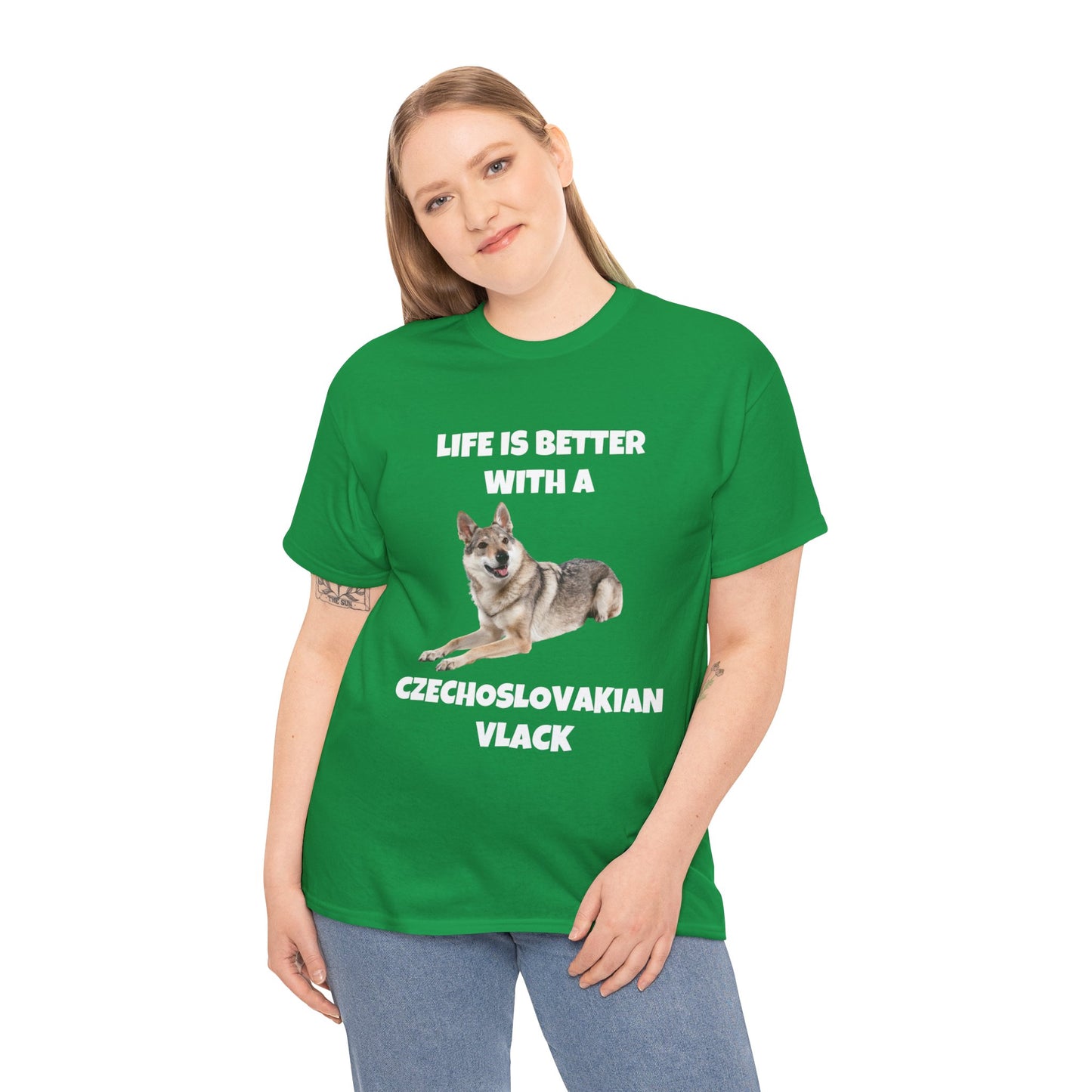 Czechoslovakian Vlack Dog, Life is Better with a Czechoslovakian Vlack, Dark Unisex Heavy Cotton Tee