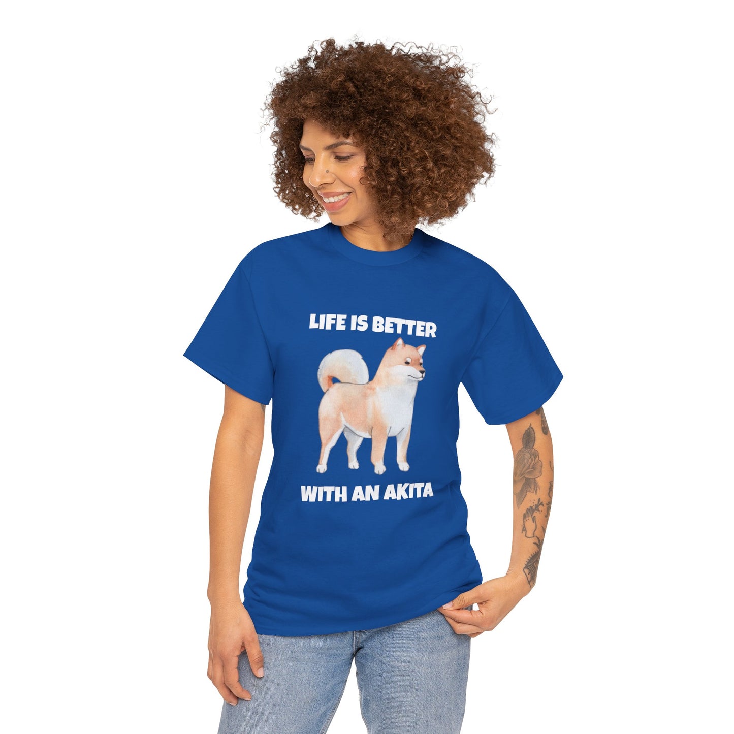 Akita, Akita Dog, Life is Better with an Akita, Dark Unisex Heavy Cotton Tee