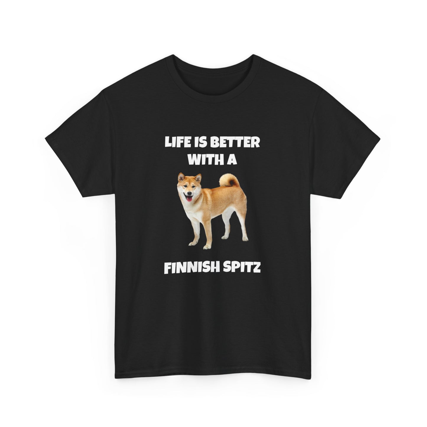 Finnish Spitz, Finnish Spitz Dog, Life is Better with a Finnish Spitz, Dark Unisex Heavy Cotton Tee