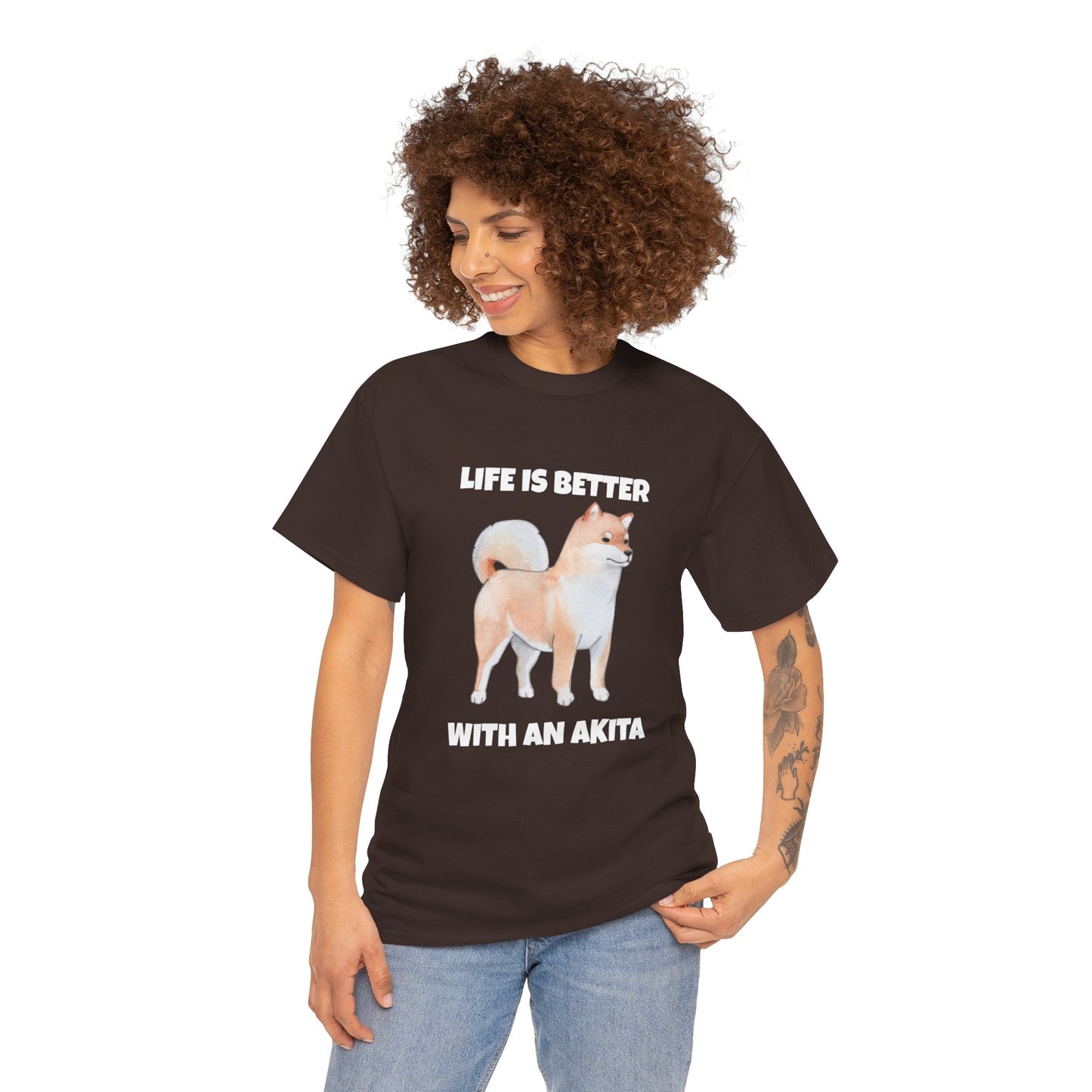 Akita, Akita Dog, Life is Better with an Akita, Dark Unisex Heavy Cotton Tee