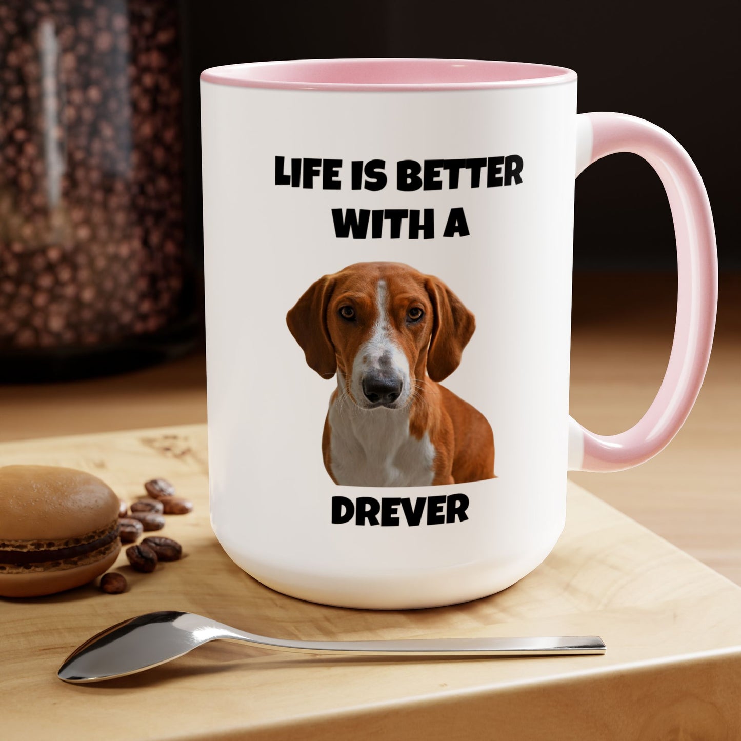 Drever Dog, Drever, Life is Better with a Drever, Two-Tone Coffee Mugs, 15oz