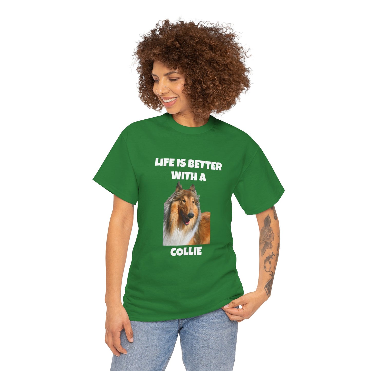 Collie Dog, Life is Better with a Collie, Dark Unisex Heavy Cotton Tee