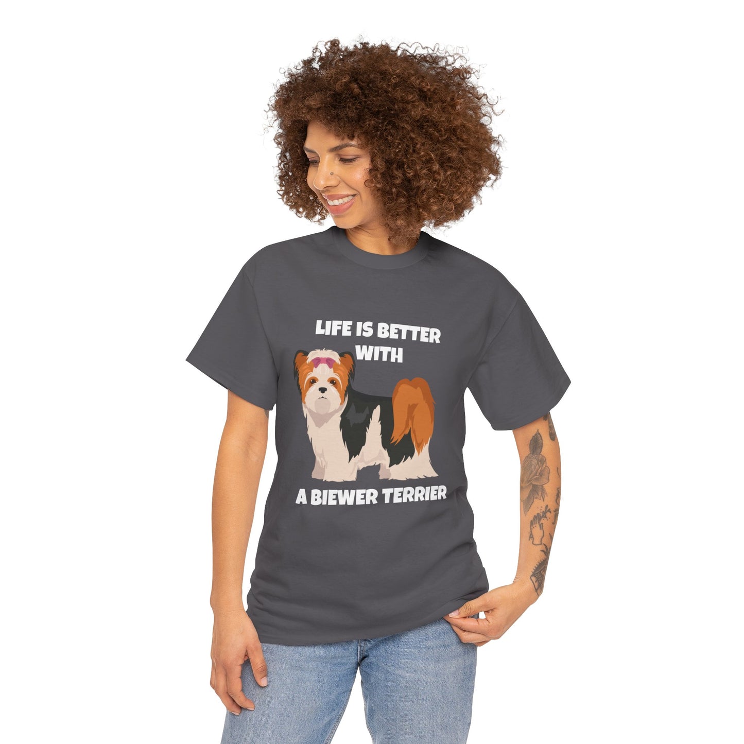 Biewer Terrier, Biewer Terrier Dog, Life is Better with a Biewer Terrier, Dark Unisex Heavy Cotton Tee