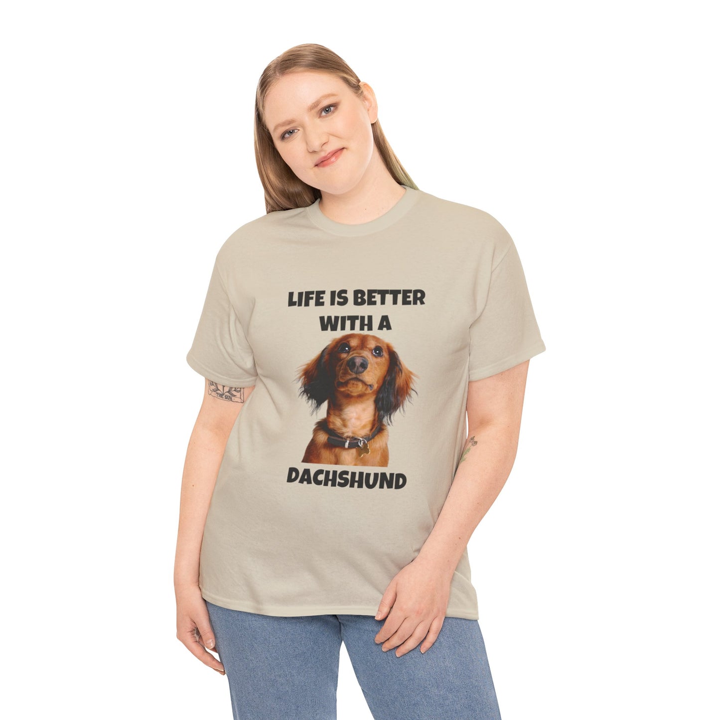 Dachshund Dog, Red Dachshund, Life is Better with a Dachshund, Unisex Heavy Cotton Tee