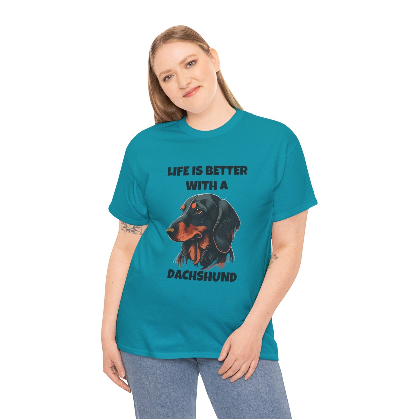 Dachshund Dog, Black Dachshund, Life is Better with a Dachshund, Unisex Heavy Cotton Tee