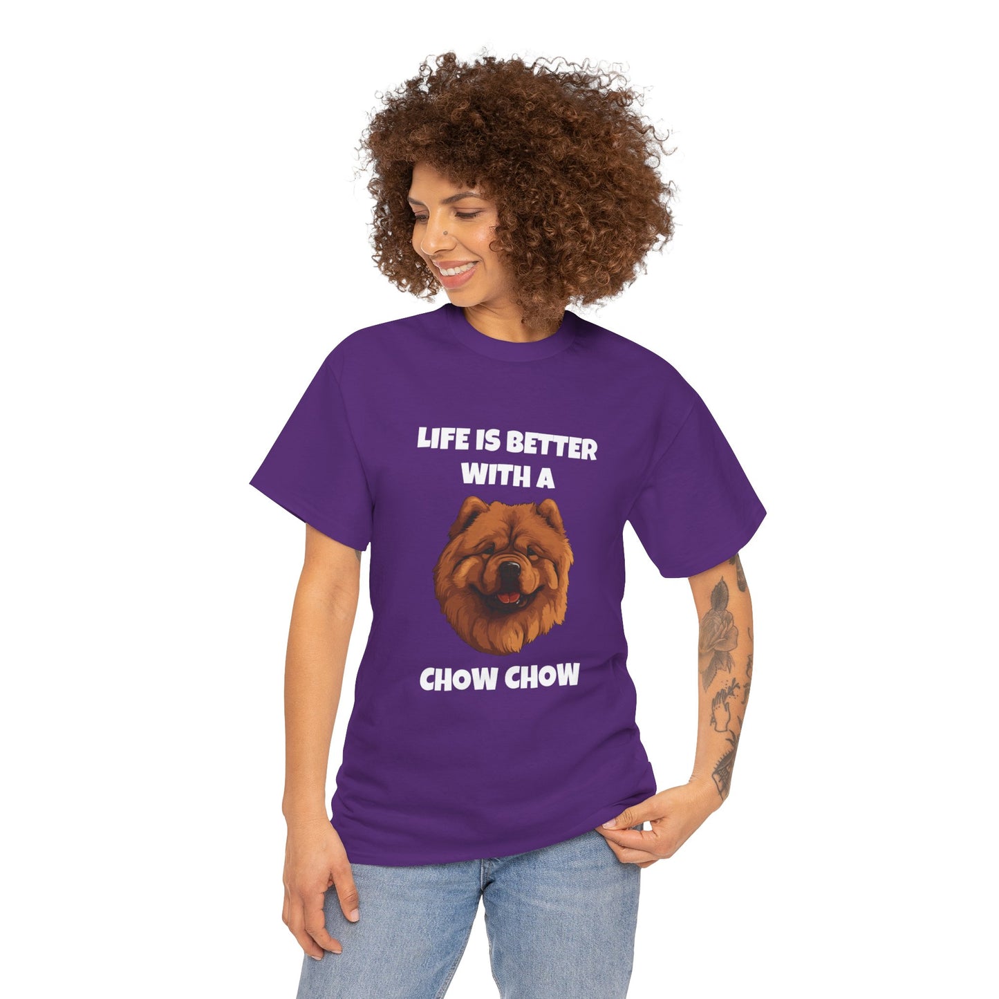 Chow Chow, Chow Dog, Life is Better with a Chow Chow, Dark Unisex Heavy Cotton Tee