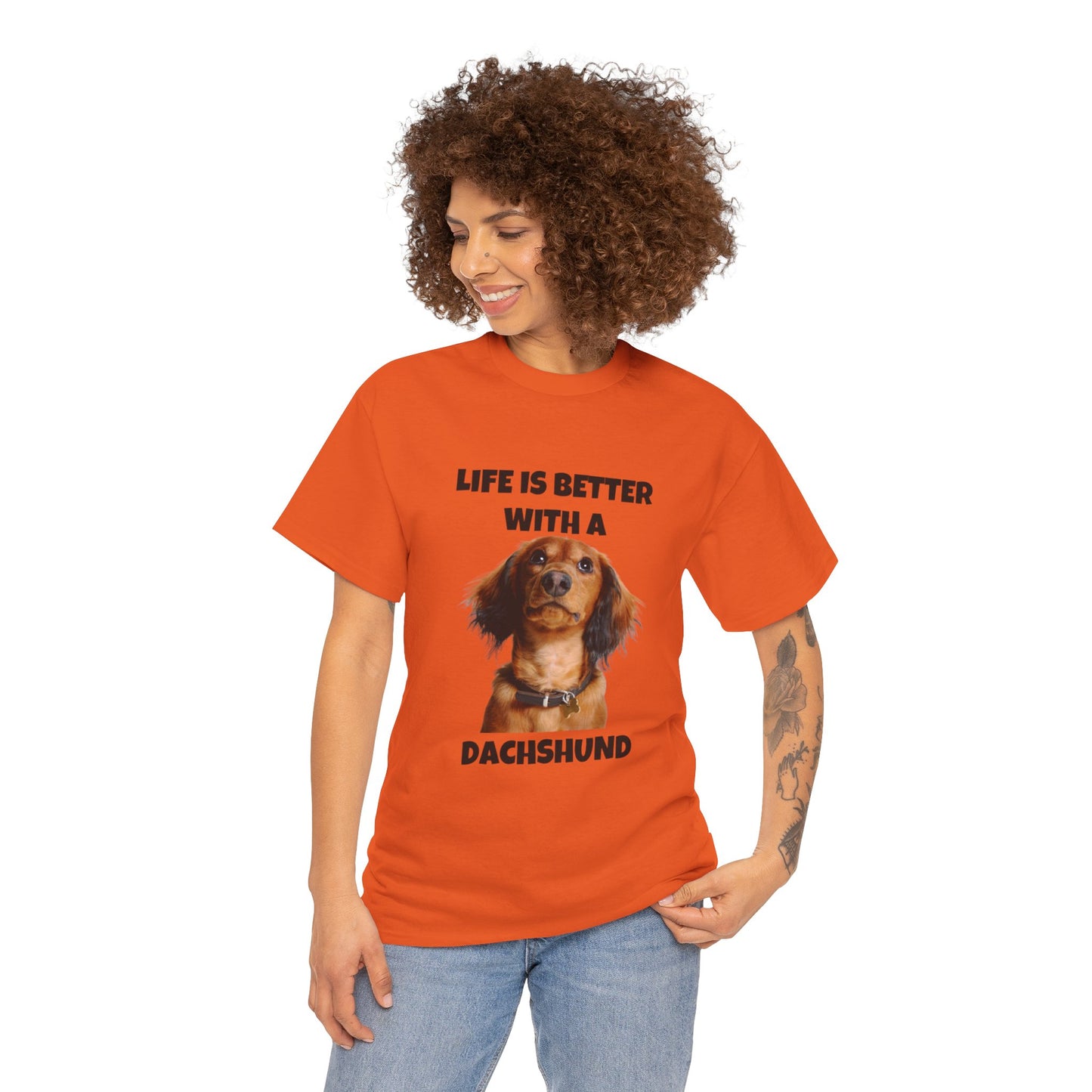 Dachshund Dog, Red Dachshund, Life is Better with a Dachshund, Unisex Heavy Cotton Tee