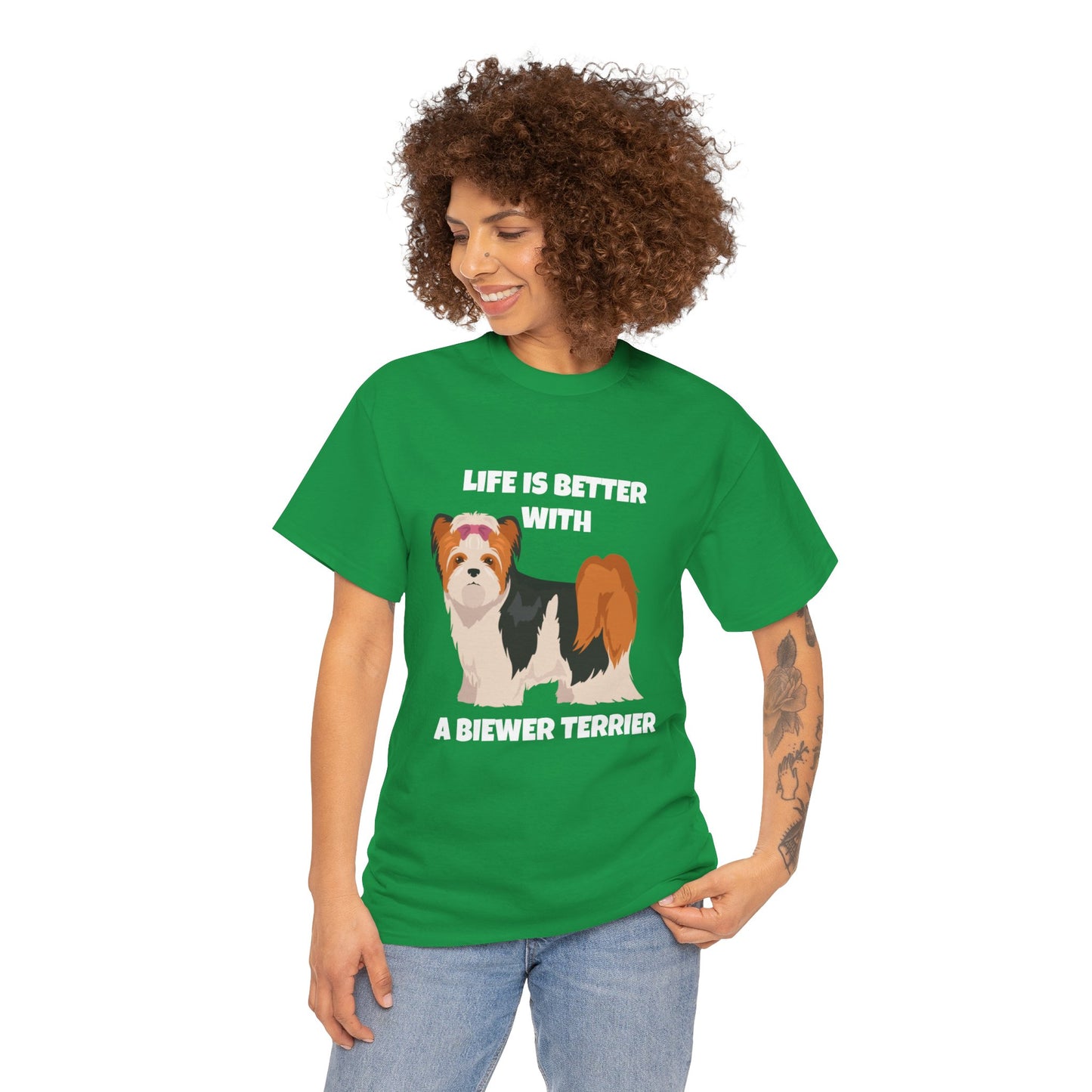 Biewer Terrier, Biewer Terrier Dog, Life is Better with a Biewer Terrier, Dark Unisex Heavy Cotton Tee