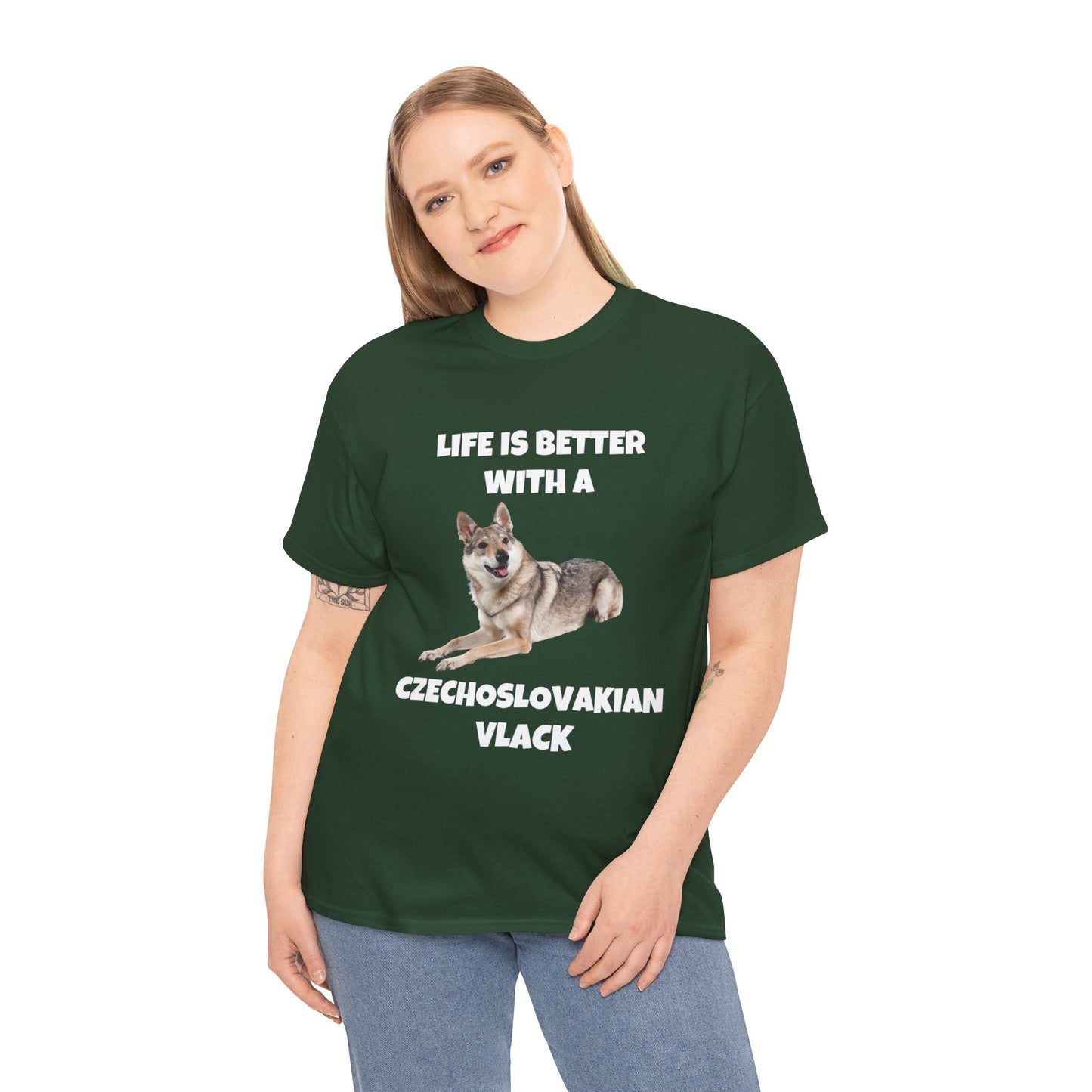 Czechoslovakian Vlack Dog, Life is Better with a Czechoslovakian Vlack, Dark Unisex Heavy Cotton Tee