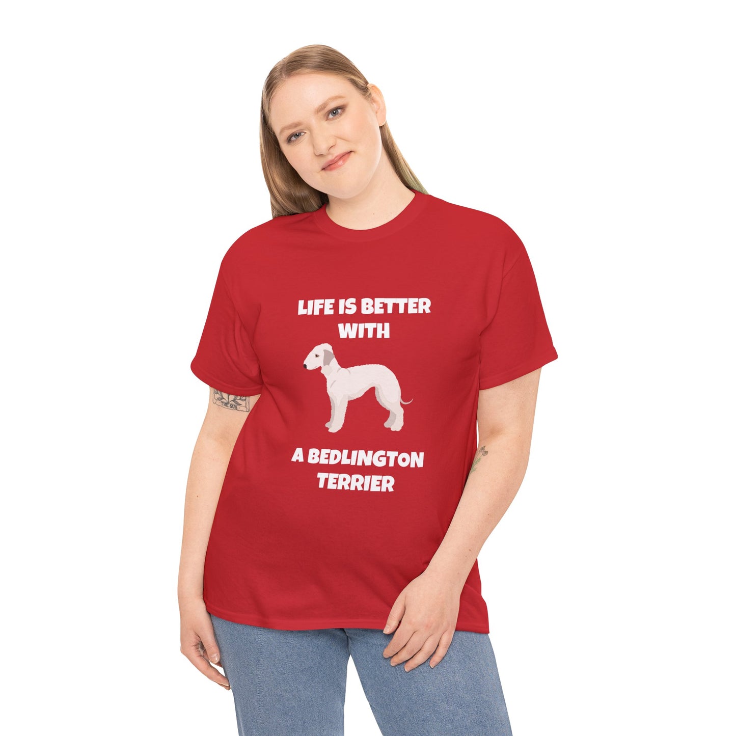 Bedlington Terrier, Bedlington Terrier Dog, Life is Better with a Bedlington Terrier, Dark Unisex Heavy Cotton Tee